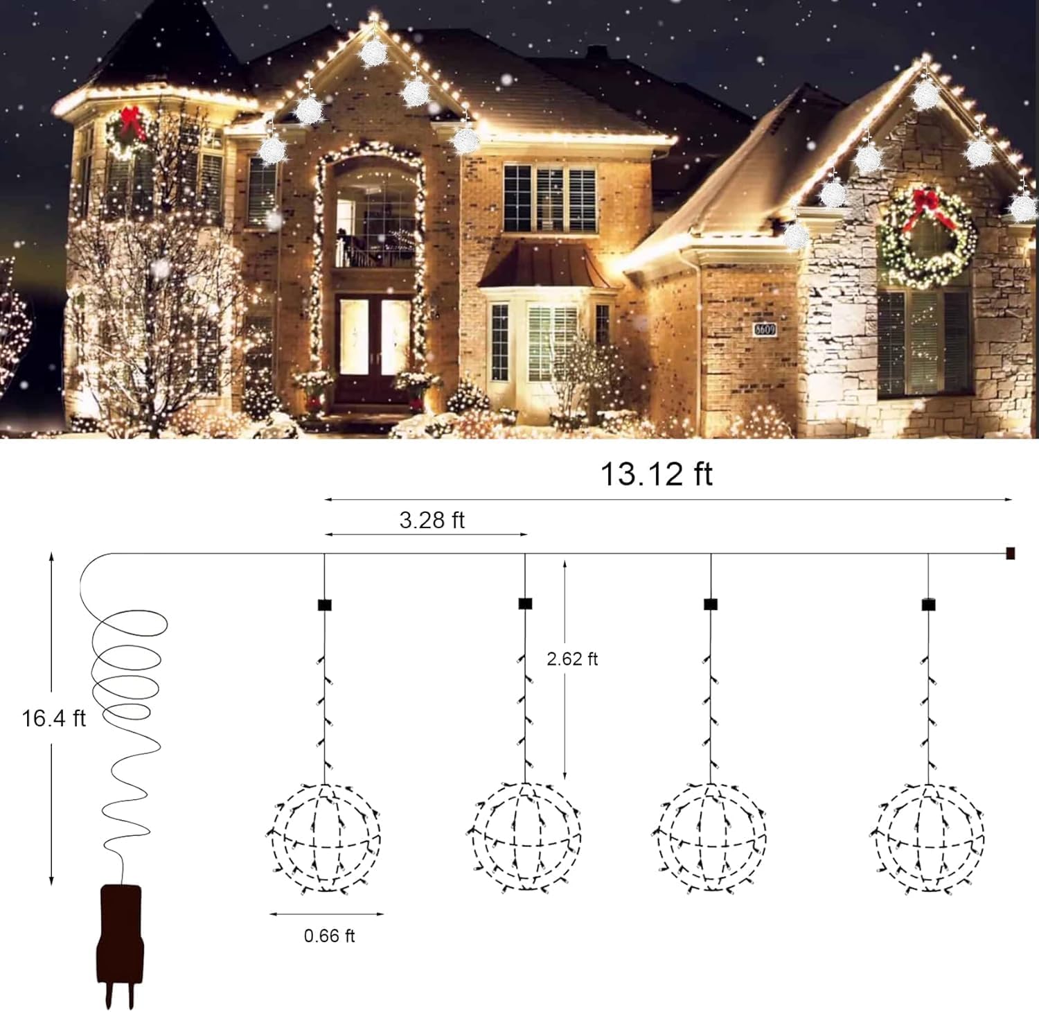Baung Christmas String Lights Outdoors,4 Pack 7.95'' Sphere Lights,Ball Tree Garden Globe Lights For Home, Party, Christmas, Por