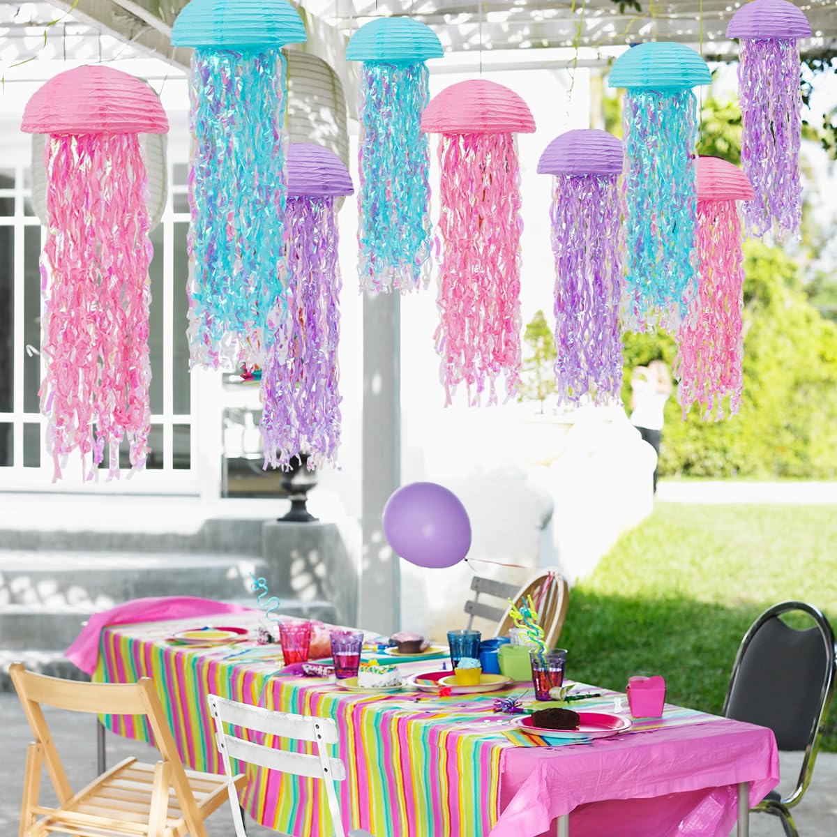 Mermaid Birthday Decorations, Jellyfish Paper Lanterns Pink Lavender Blue Hanging Lantern For Mermaid Baby Shower Theme Under Th