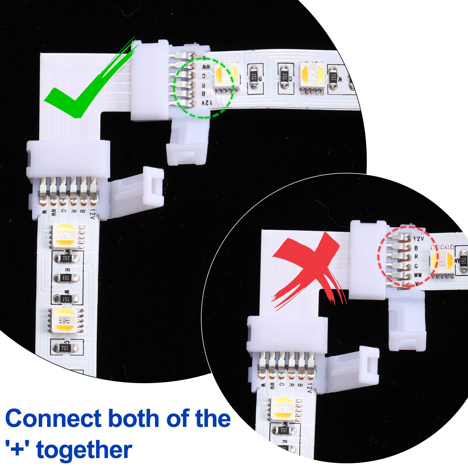 12 Pieces 6 Pins Led Strip Connectors Set L Shape Led Strip Light Connectors 12 Mm Solderless Connector For 6 Pin Led Strip