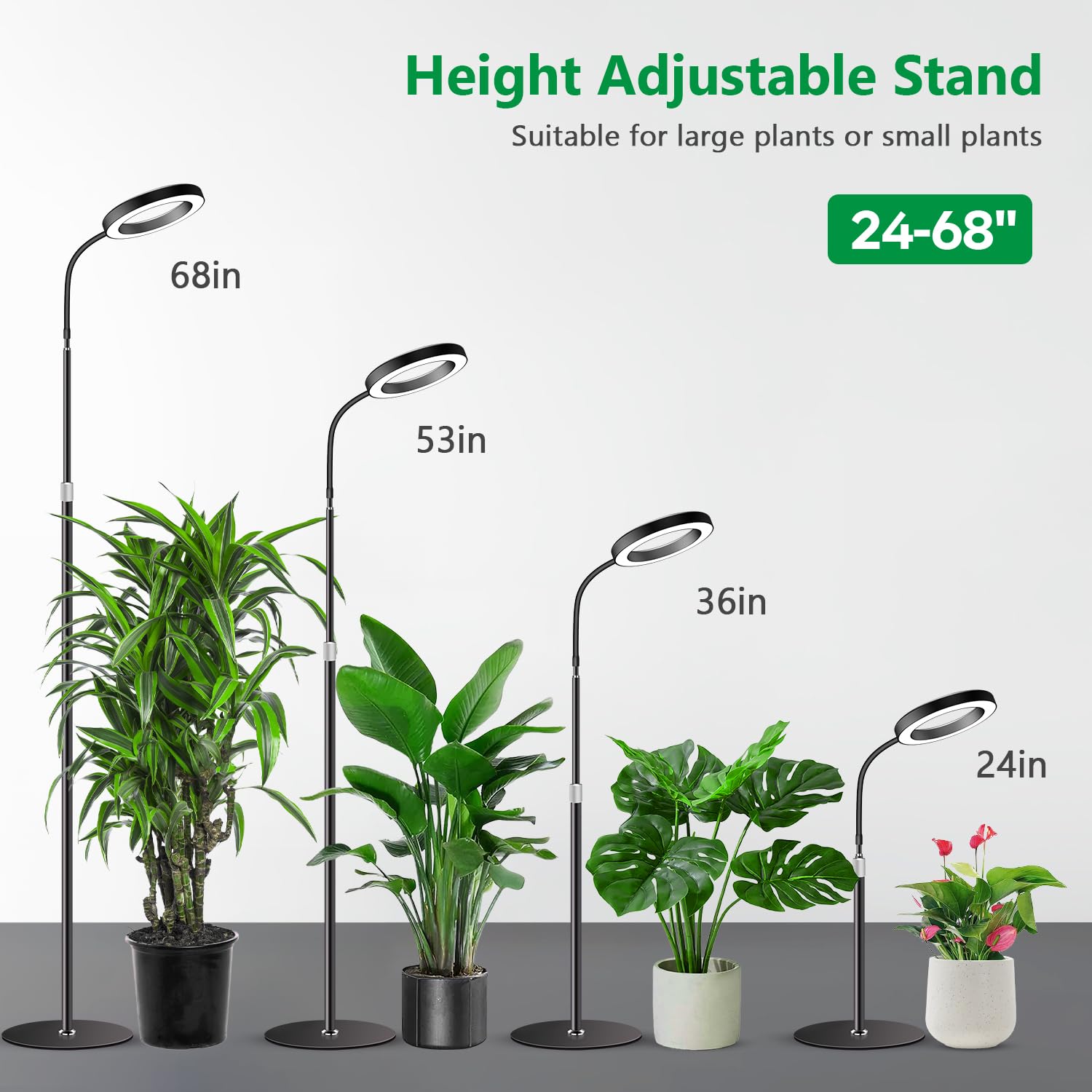 Aumtrly Grow Lights for Indoor Plants, Full Spectrum Floor Standing Plant Lights with 68 Stand for Growing Large Tall Plants, Bl