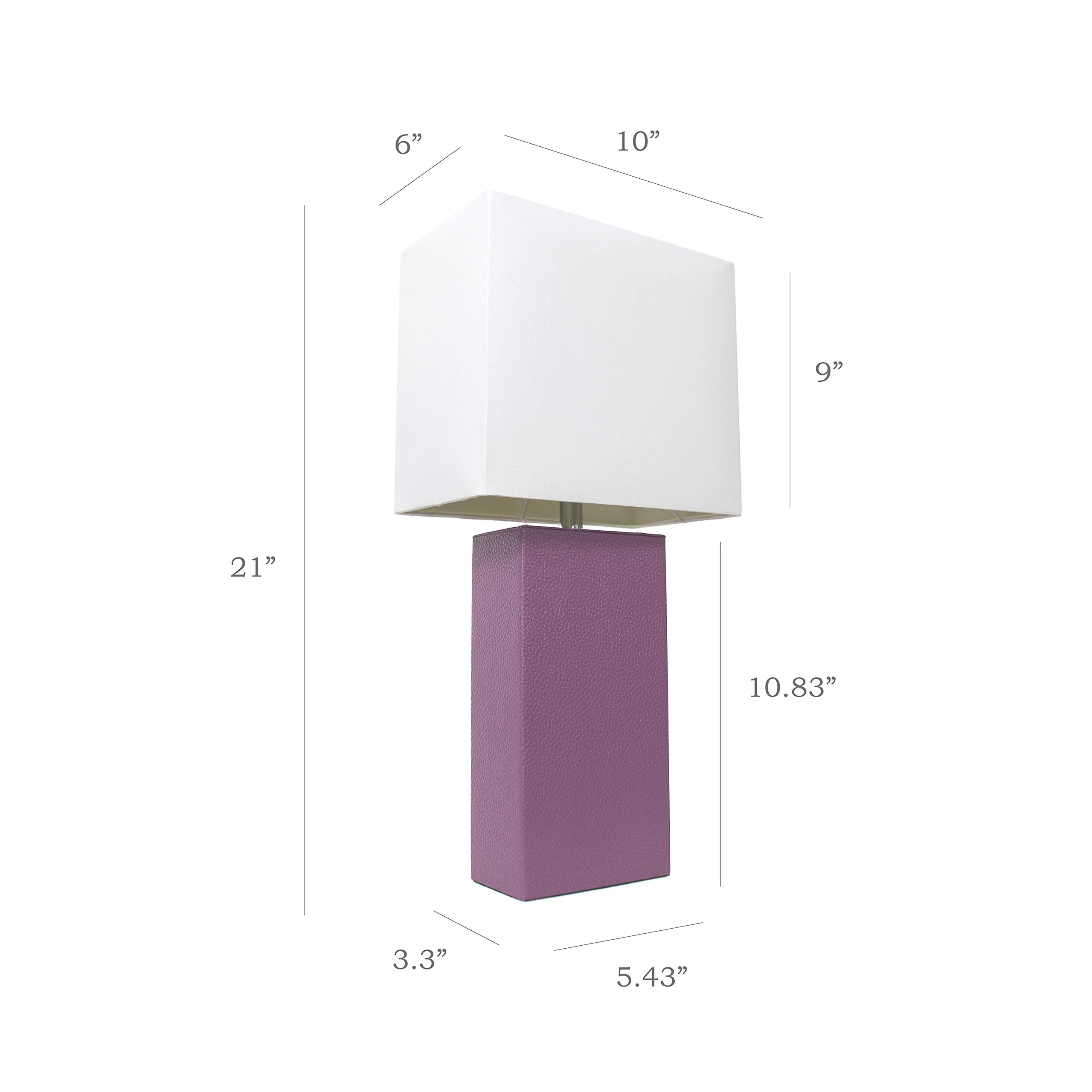 Elegant Designs Lc2000-PRP-2PK 2 Pack Modern Leather Table Lamps with White Fabric Shades Purple