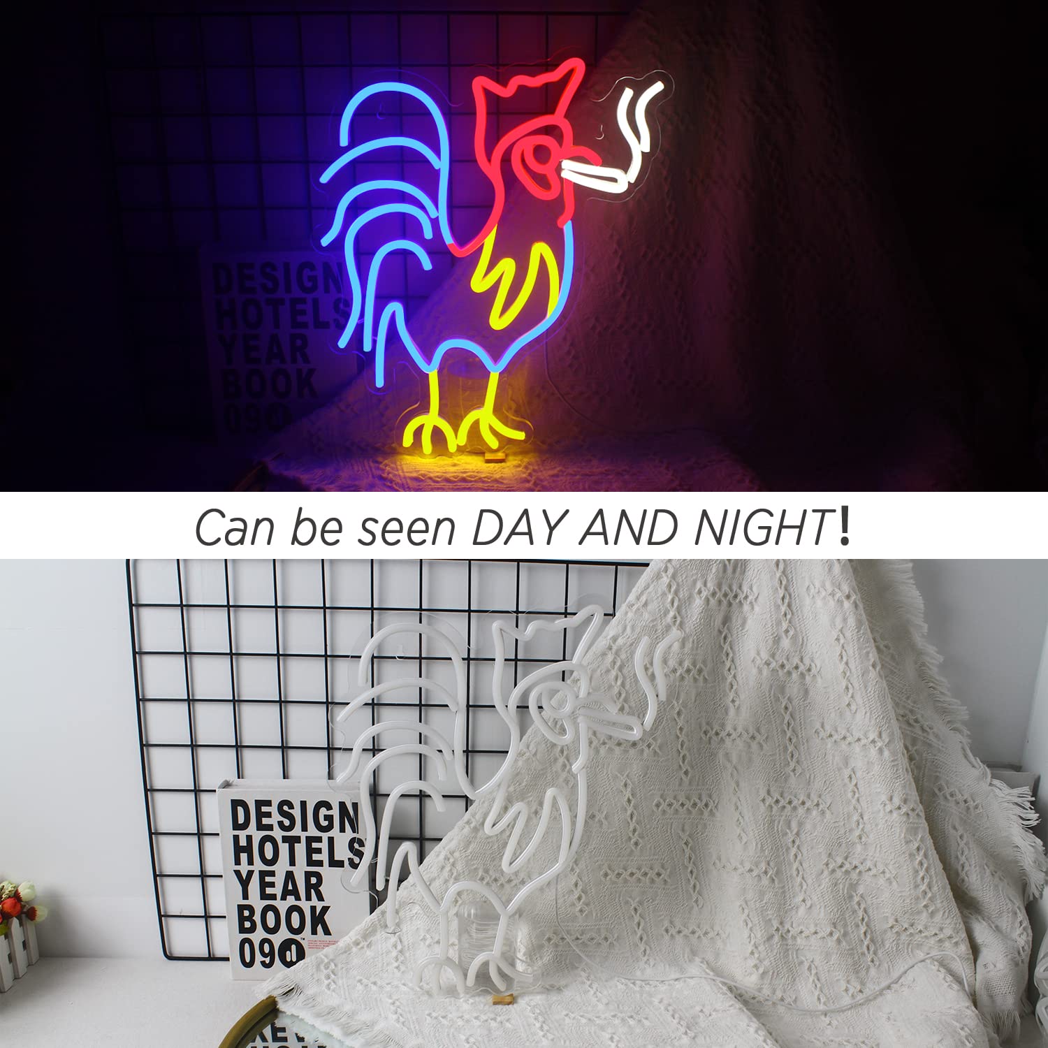 Ineonlife Neon Rooster Sign - Red Blue Led Wall Decor, Acrylic, Model Ns156, Colorful-B-Rooster, Unique Birthday Party Gift