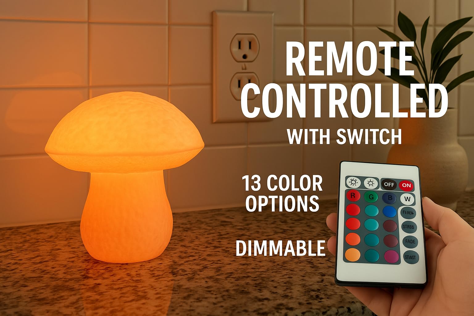Mushroom Lamp - Small Bedside Night Light With Remote - 13 Color Options, Dimmable & Usb Powered - Cozy Ambient Lighting For Bed