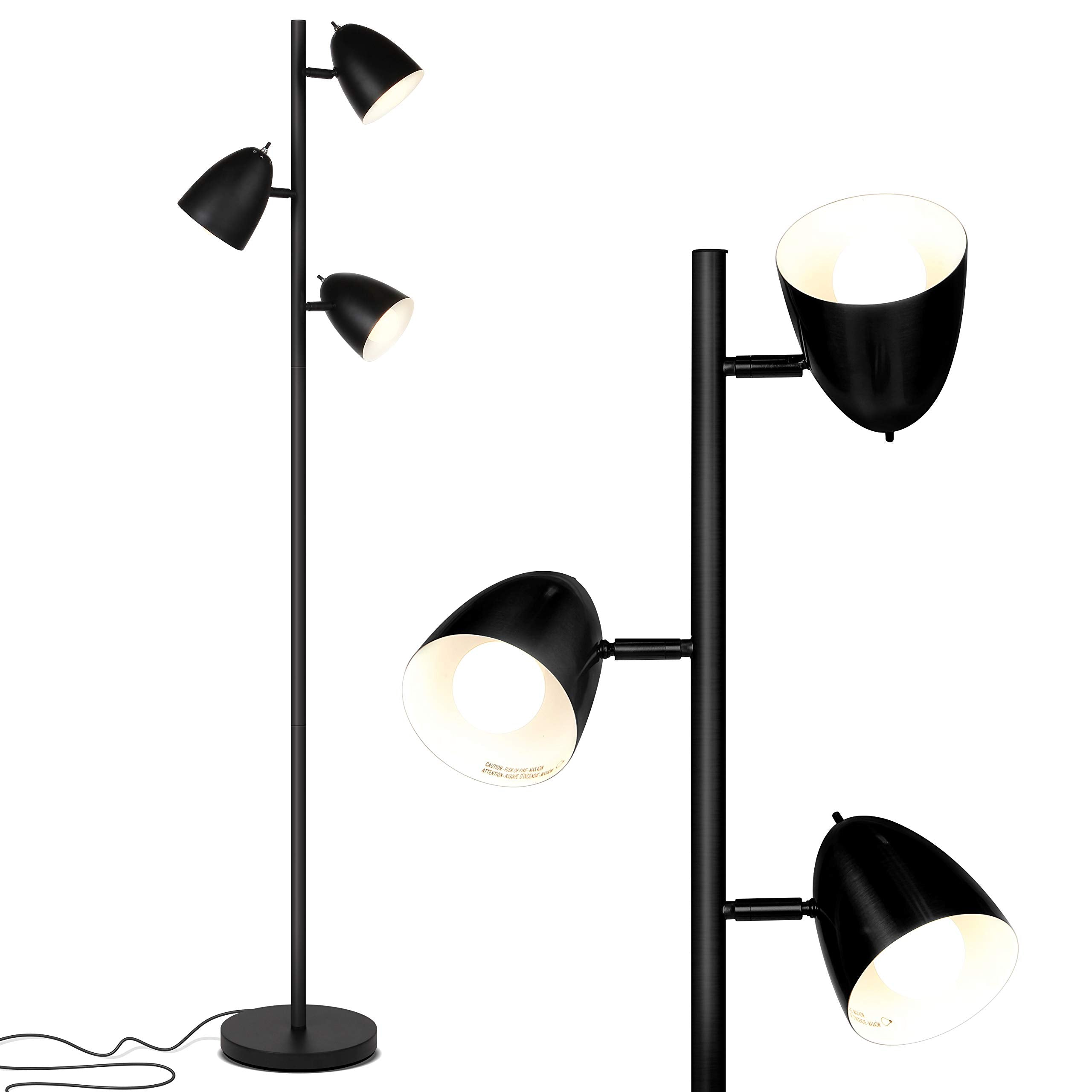 Brightech Jacob LED Floor Lamp, Adjustable 3-Light Tree, Modern Design, Black, Model XF-STB2-ONL3