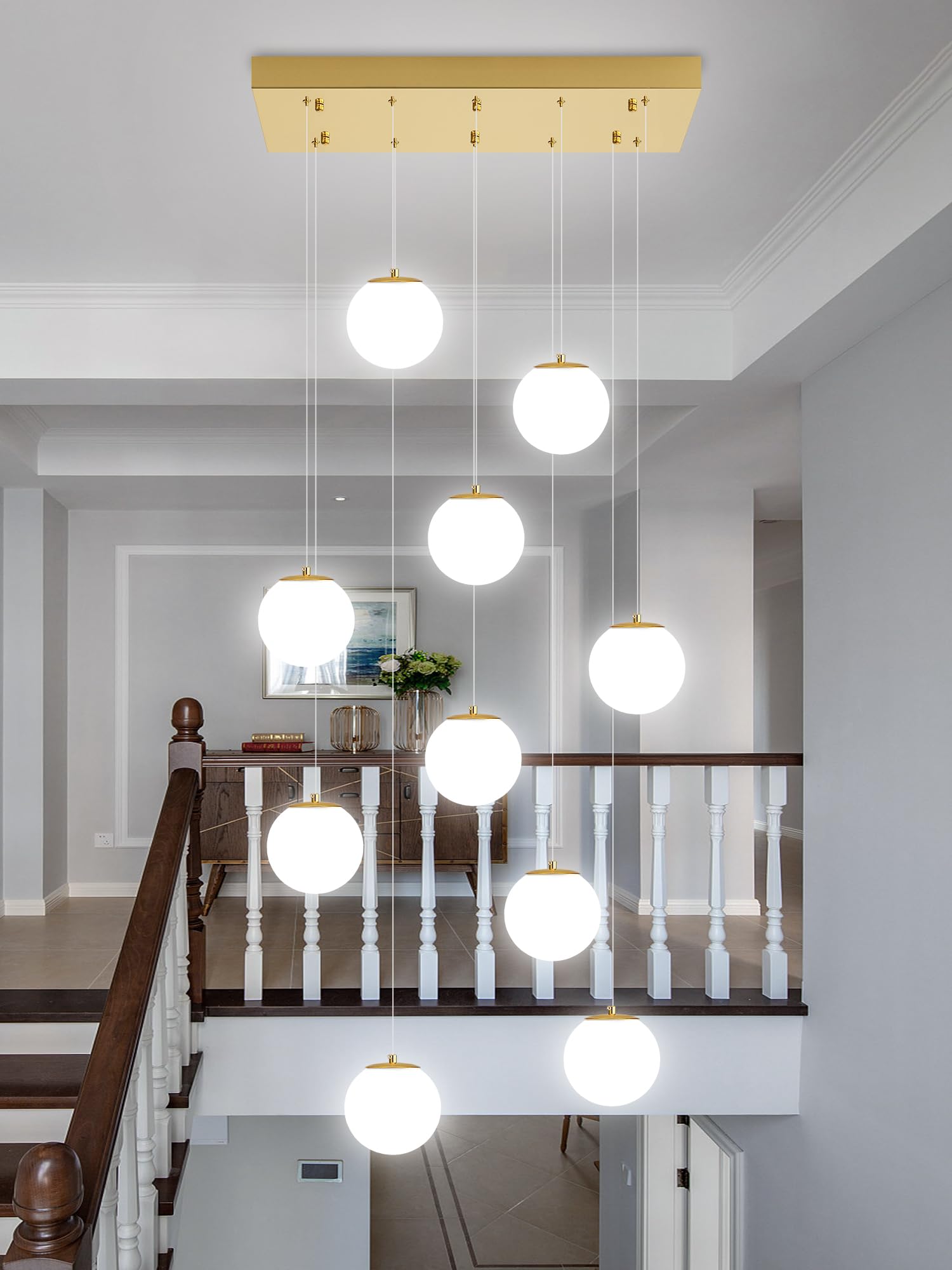 10-Lights Globe Chandelier Gold Pendant Lighting Fixture Hanging Ceiling Light For Dining Room, Kitchen Island,High Ceiling Chan
