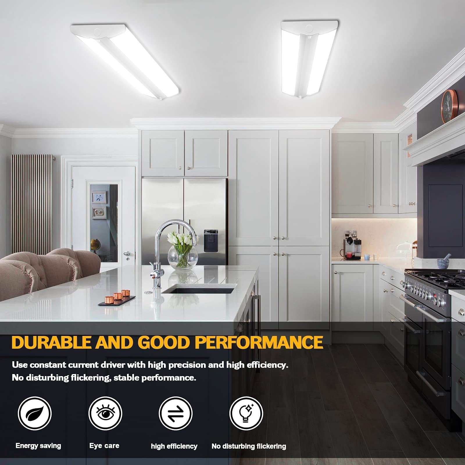 Antlux 4Ft Led Wraparound Light Fixture 50W Ultra Slim Led Shop Lights For Garage, No Glare, 5500 Lumens, 5000K, 4 Foot Flush Mount Office Ceiling Wrap Light For Workshop Kitchen, 4 Pack