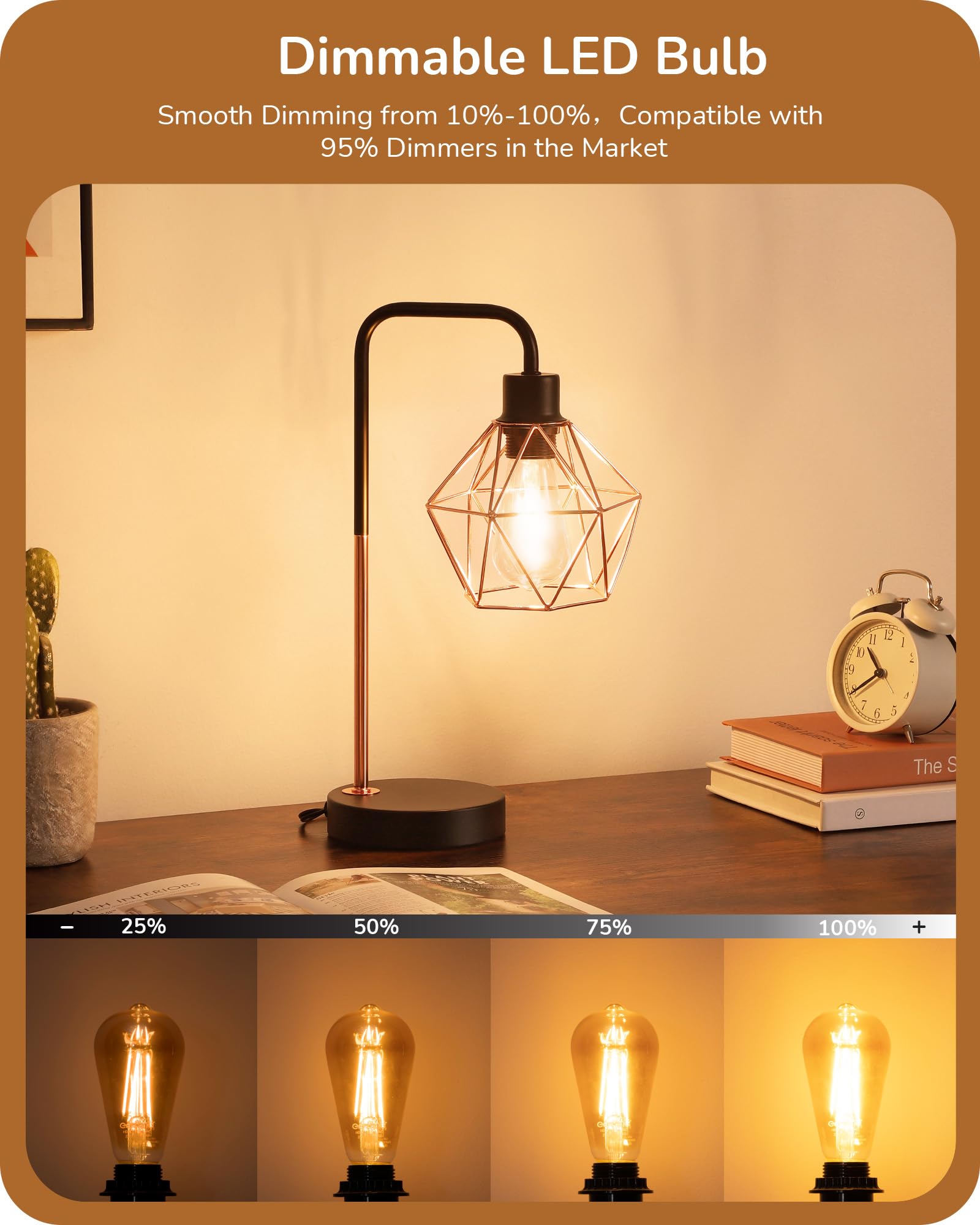 Edishine 6 Pack Vintage Led Edison Bulbs 8W Equivalent 60W, St64 Dimmable Led Light Bulbs, 700Lm 2200K Amber Warm Light E26, Dec