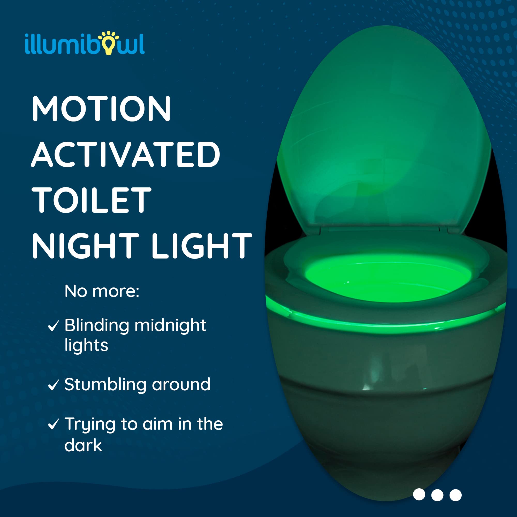 IllumiBowl Toilet Night Light, Motion Sensor, Multi-Color, Battery Powered, Pack of 3, Universal Fit, New Version