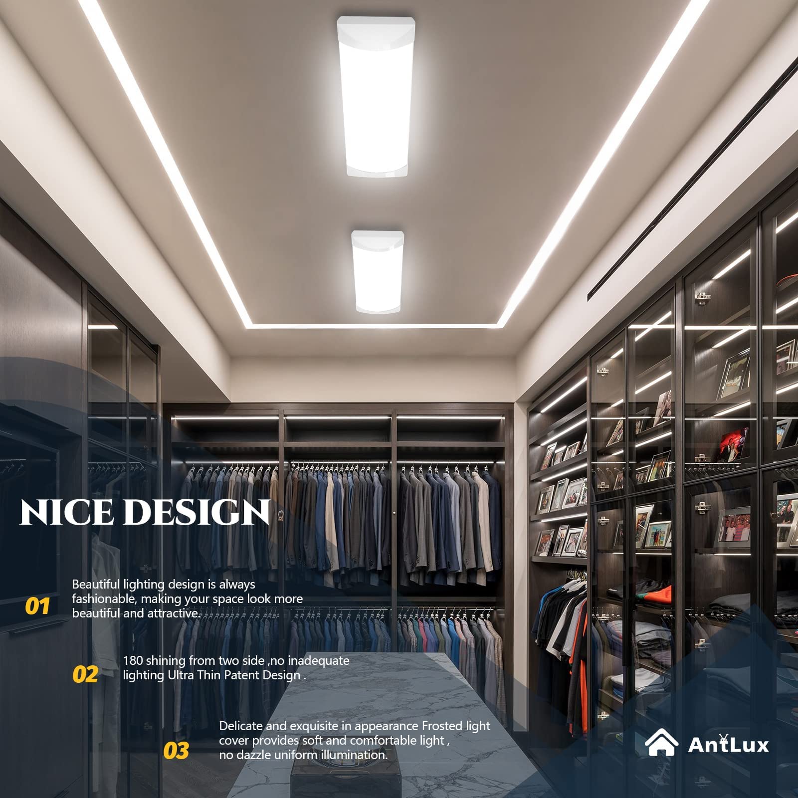 Antlux 2Ft Led Wraparound Light, 20W 2400Lm, 4000K Aluminum Ceiling Fixture For Kitchen, Laundry, Garage - Model Al-2Ft4Kw-