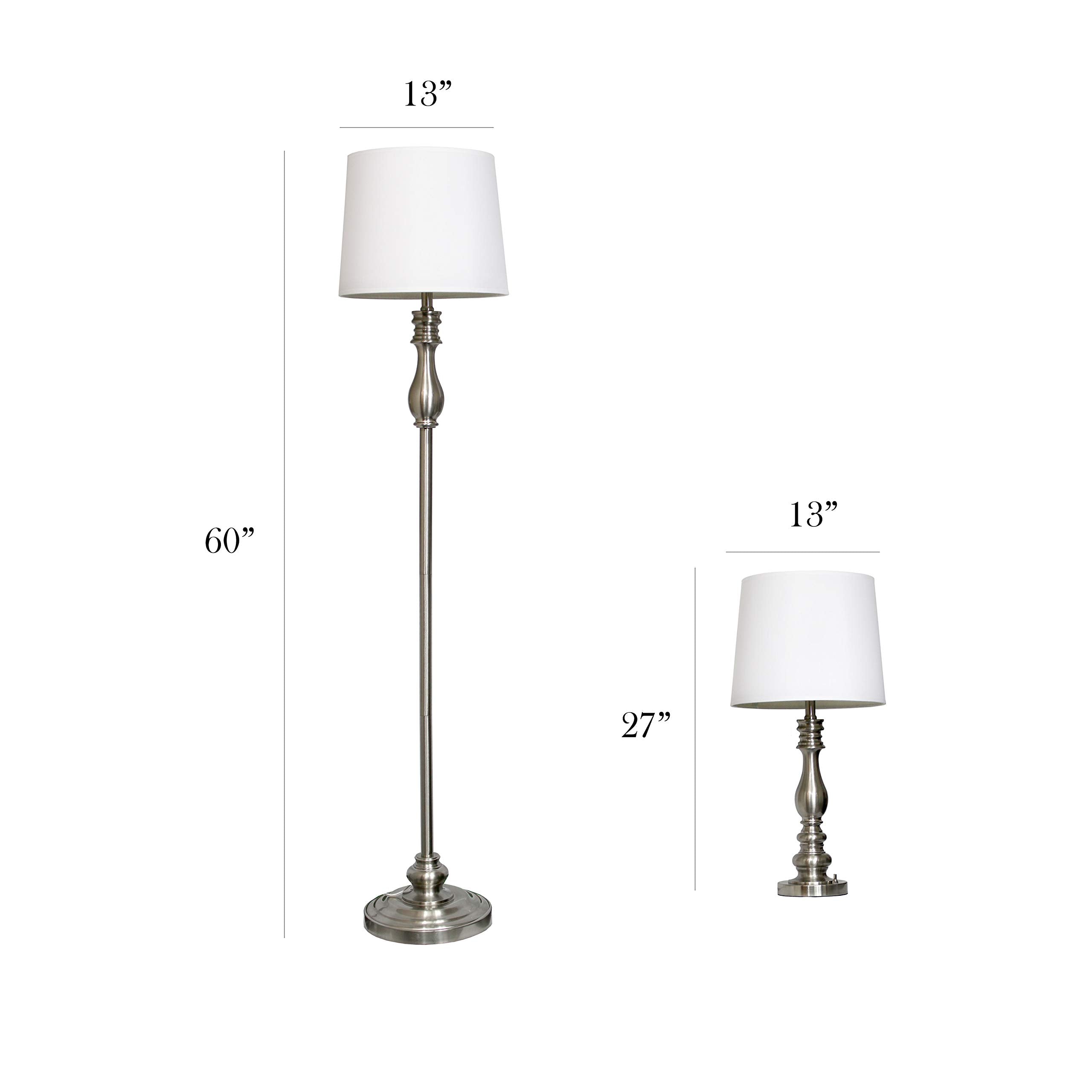 Elegant Designs LC1018-MBC 3 Pack Lamp Set - 2 Table Lamps & 1 Floor Lamp, Iron, Malbec Black, White Fabric Shades, 3.85in Size