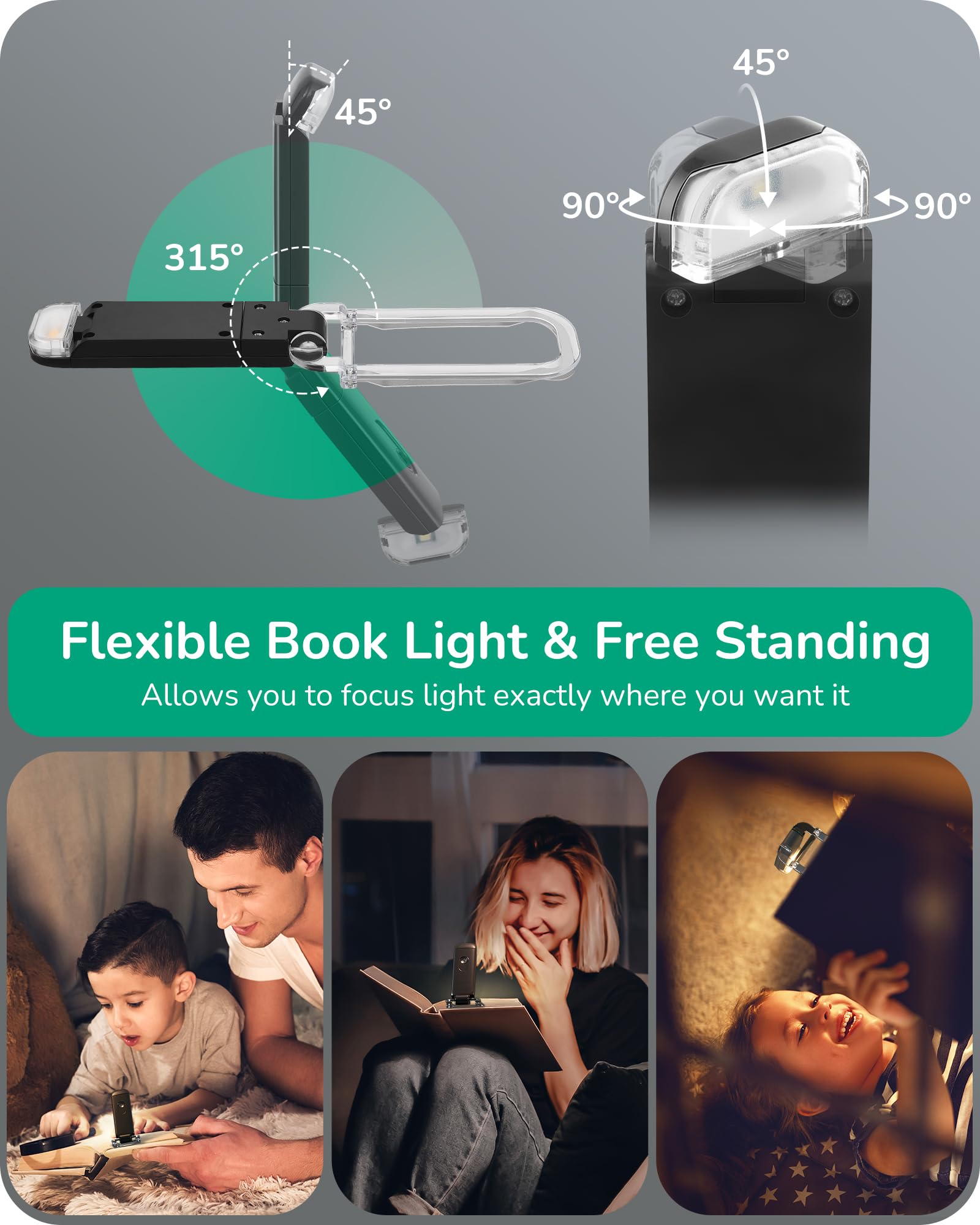 EDISHINE Book Light for Reading at Night in Bed, 3000K USB Rechargeable Clip-on Lamp, Adjustable Brightness, Eye Care LED Readin