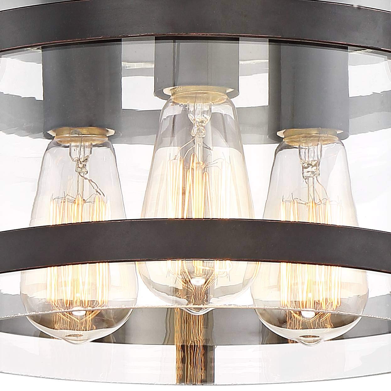 Franklin Iron Works Ceiling Light 3-Light Flush-Mount Fixture 13.5in Oil-Rubbed Bronze Gold Clear Glass Shade Model 35F49