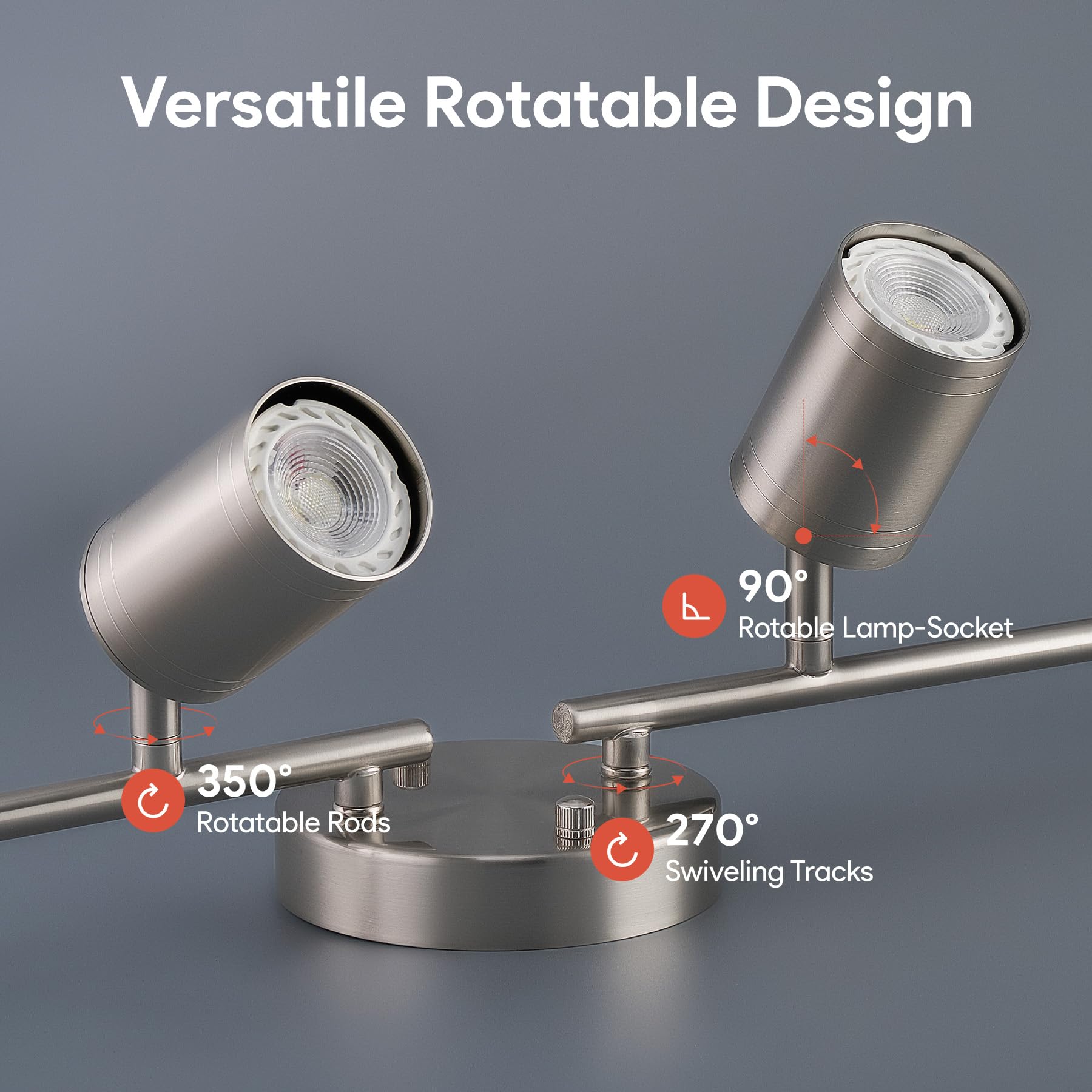 Vonluce 4 Light Track Light Fixture  Led Track Lighting Kit With Rotatable Track Heads  3-Color Gu10 Bulbs Included  Modern Ceiling Spotlight For Kitchen Office Closet Studio Bedroom  Nickel