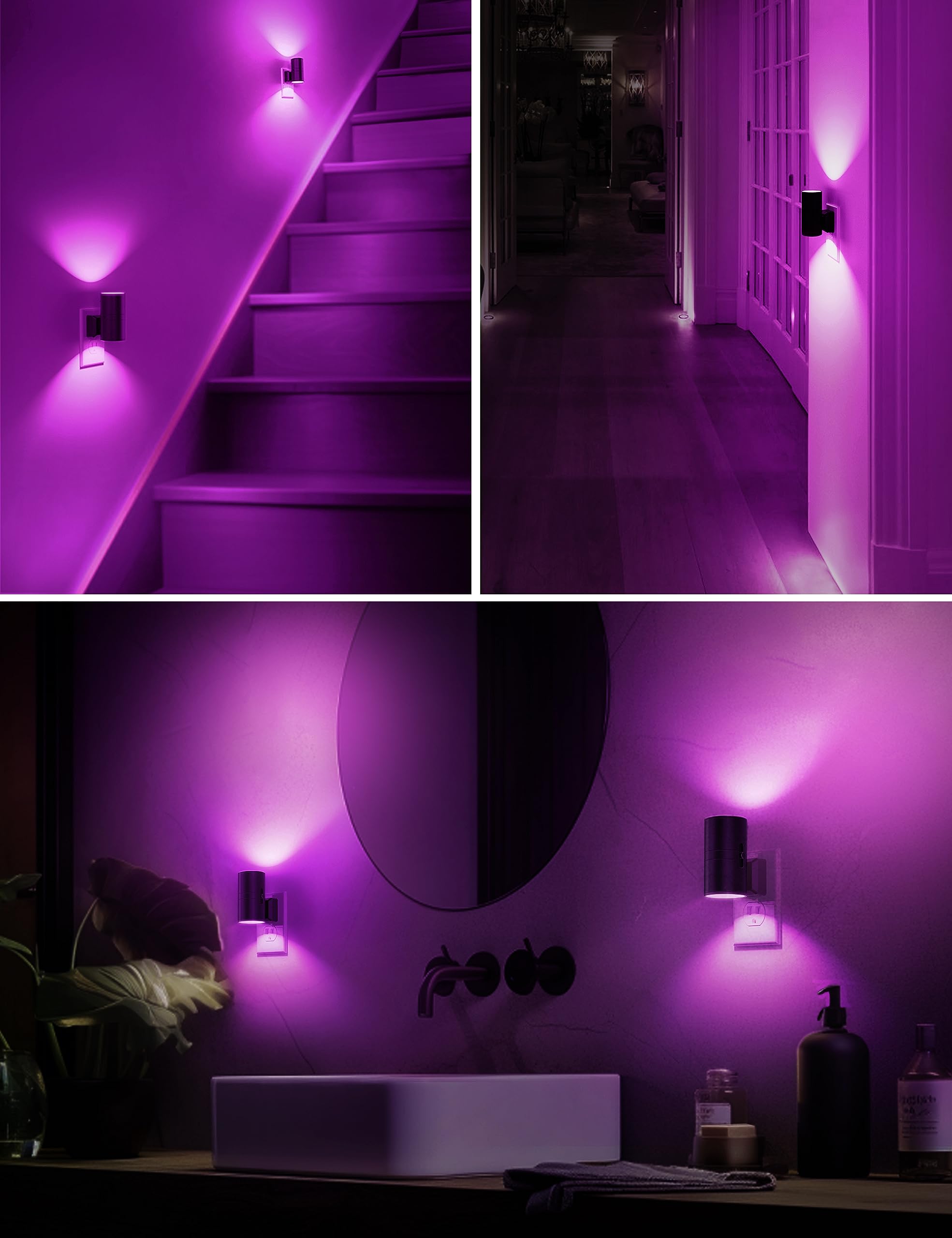 L LOHAS LED Night Light, Dimmable Plug-in, Light Sensor, 2 Pack, Purple, Model GY-063-PU-US-2