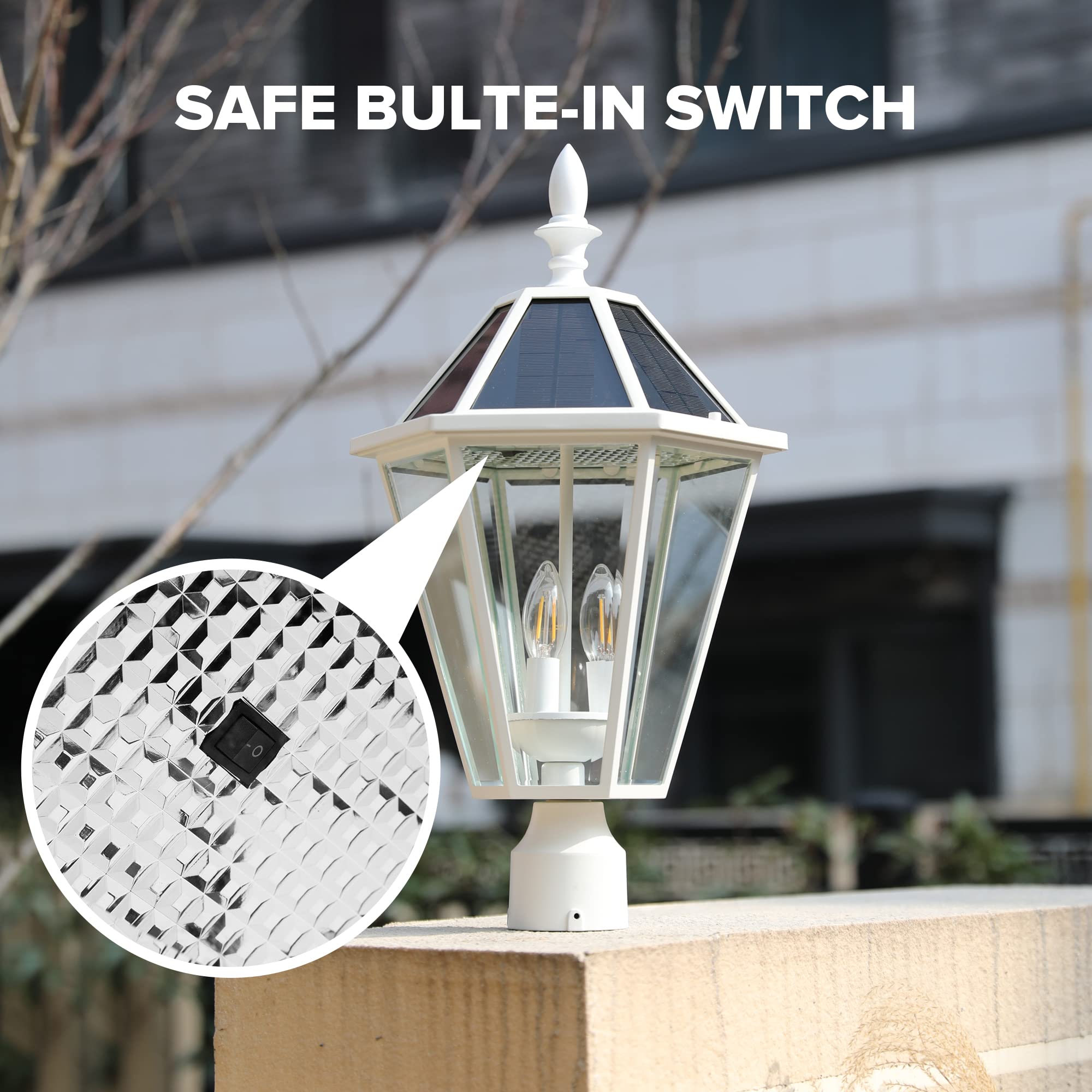 LUTEC Solar Post Light, Vintage Outdoor LED, 300LM, 2700K, Aluminum, White, Single Head, Model 6951302053