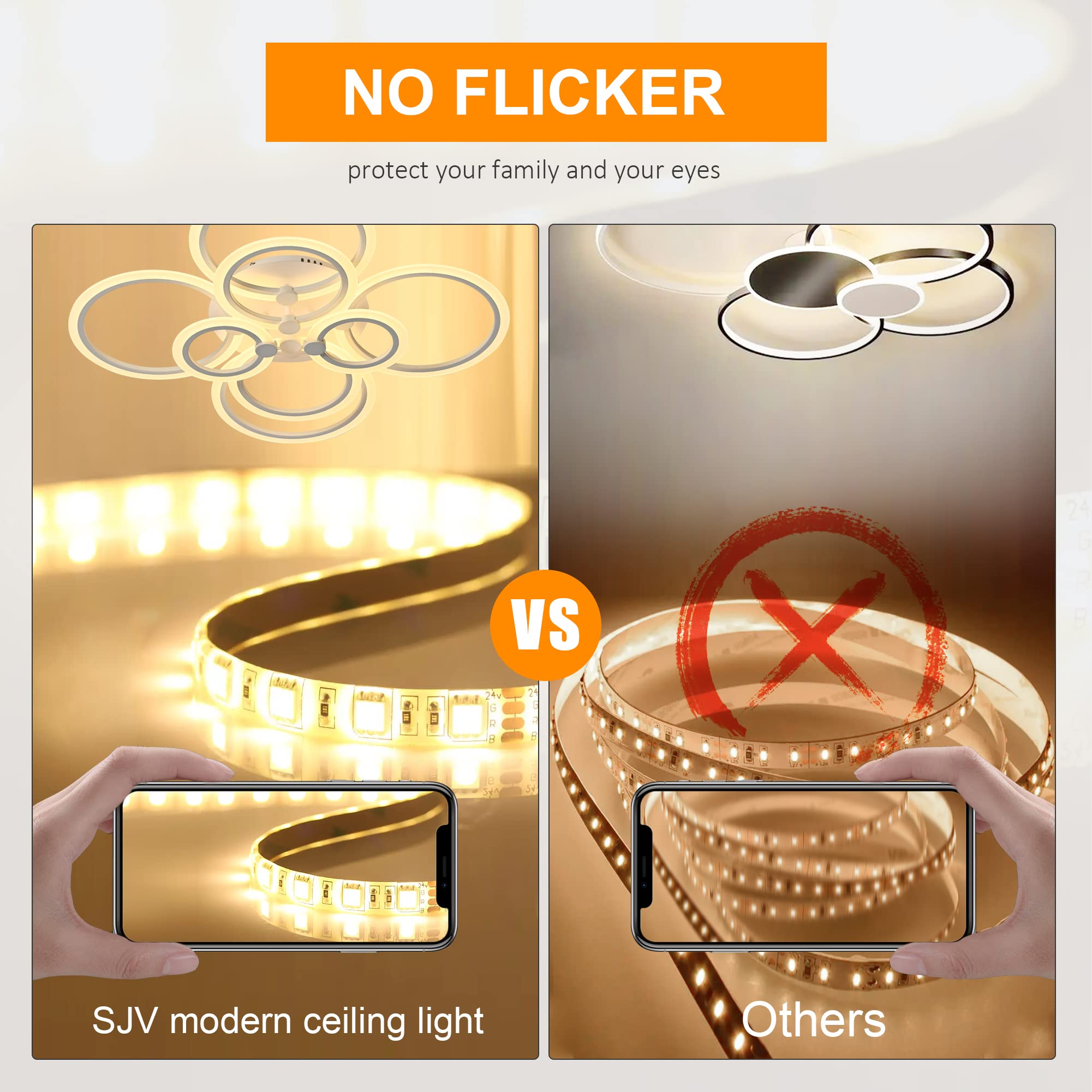 Sjv 8Rings Led Ceiling Light: Dimmable Modern Ceiling Lights Fixture 100W White Led Flush Mount Lighting Fixtures Chandeliers For Dining Living Room, Bedroom Kitchen 3000K~6500K Change With Remote