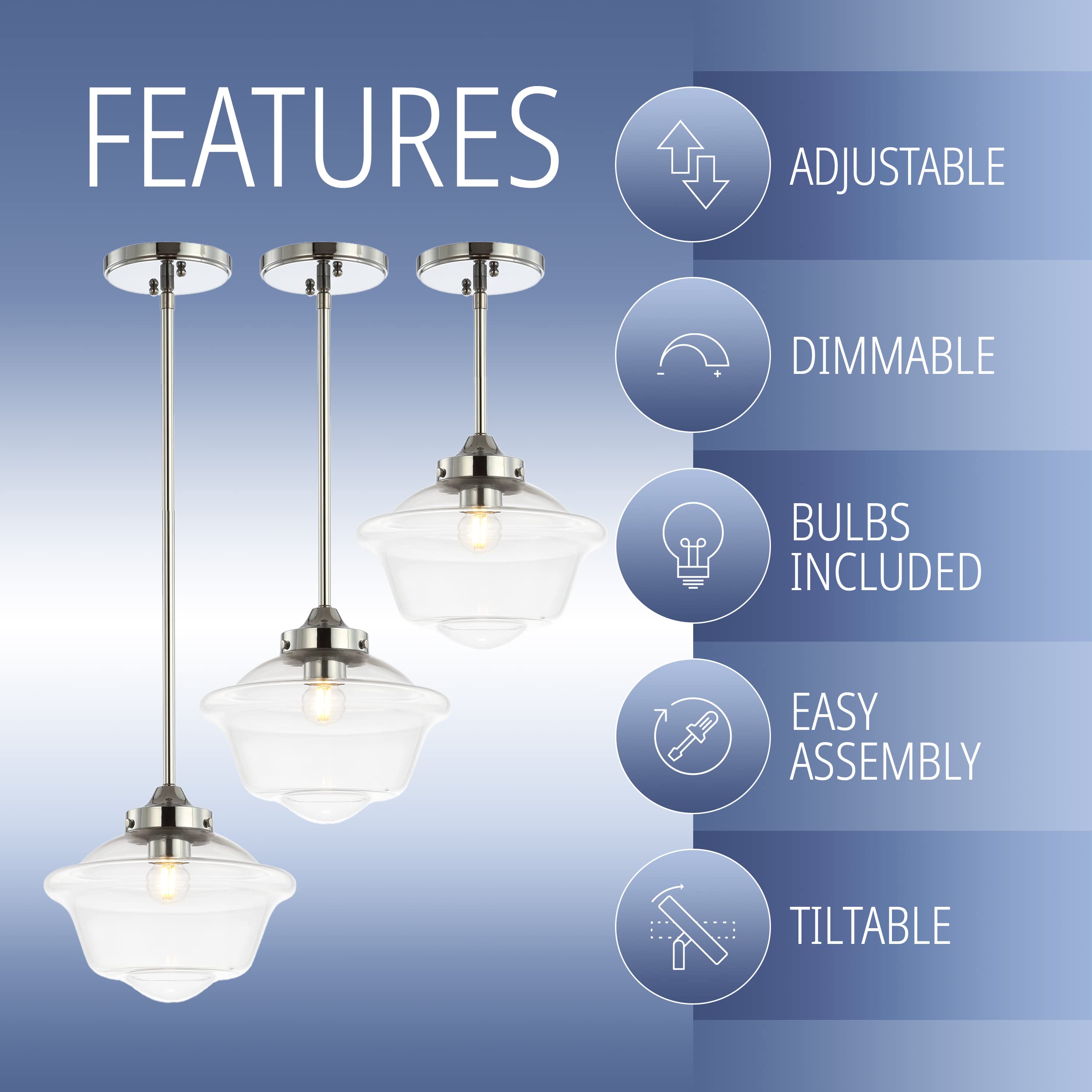 Jonathan Y Jyl3517B Kurtz 9.5'' Adjustable Drop Metal/Glass Led Pendant Contemporary Transitional Dimmable Dining Room Living Ro