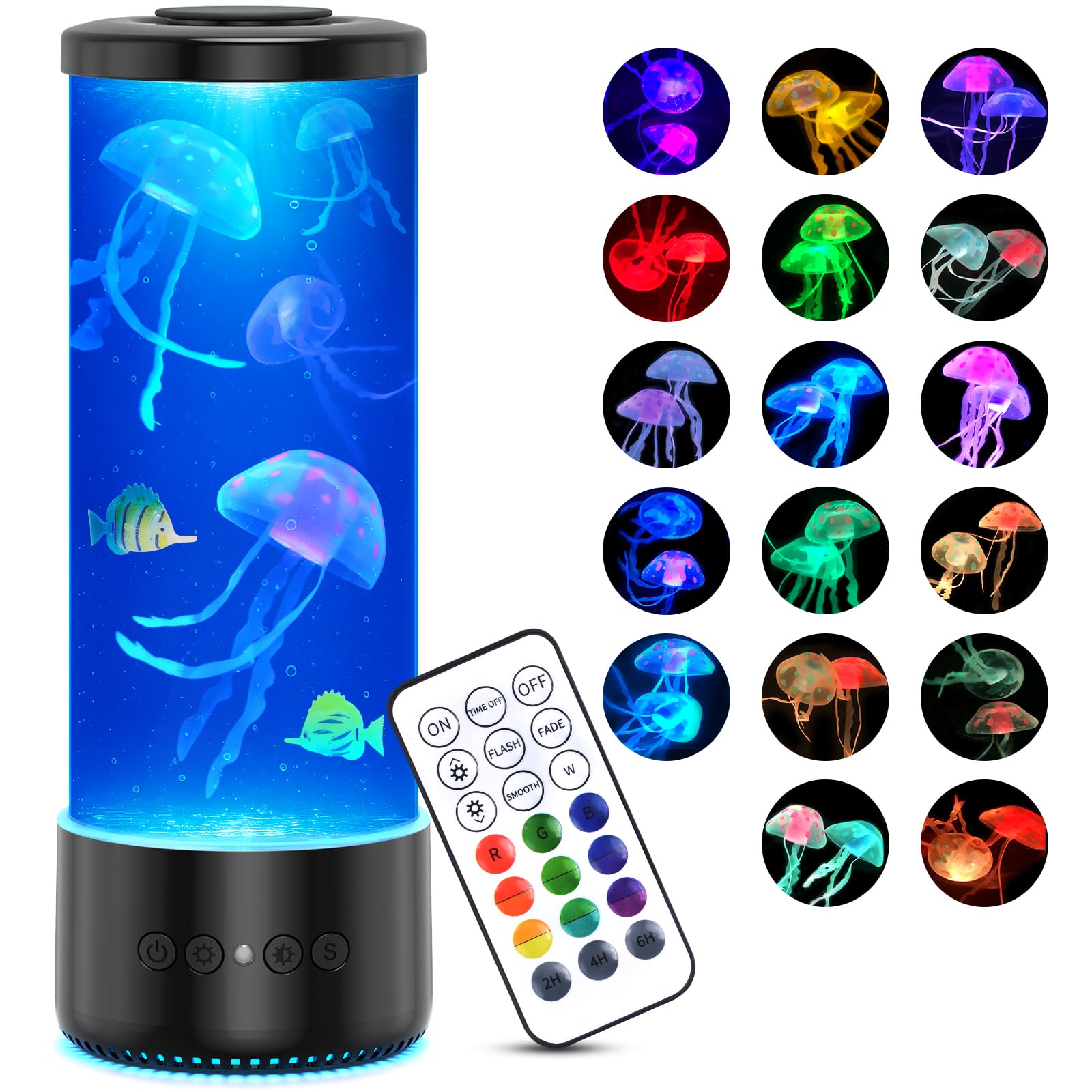 tuknuga Jellyfish Lamp with 17 Colours Setting and Remote Control, 4 Light Modes, Jelly Fish Table Lamp for Children Adults, Moo