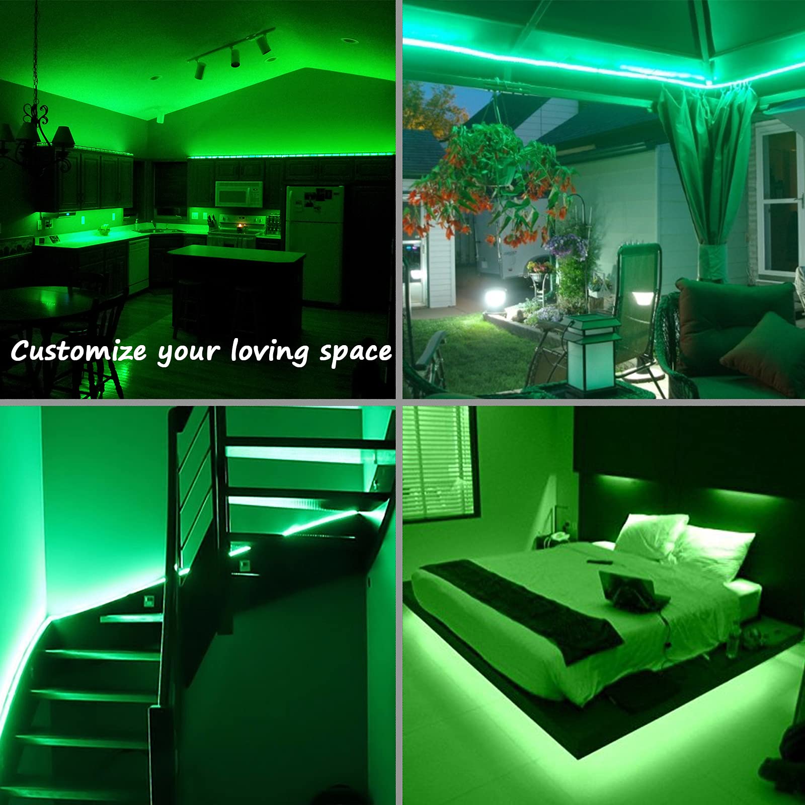 Areful Green Rope Lights, 16.4Ft Waterproof Led Strip Light, Indoor Outdoor Flexibe Decorative Lighting For Home Christmas Holiday Garden Patio Party