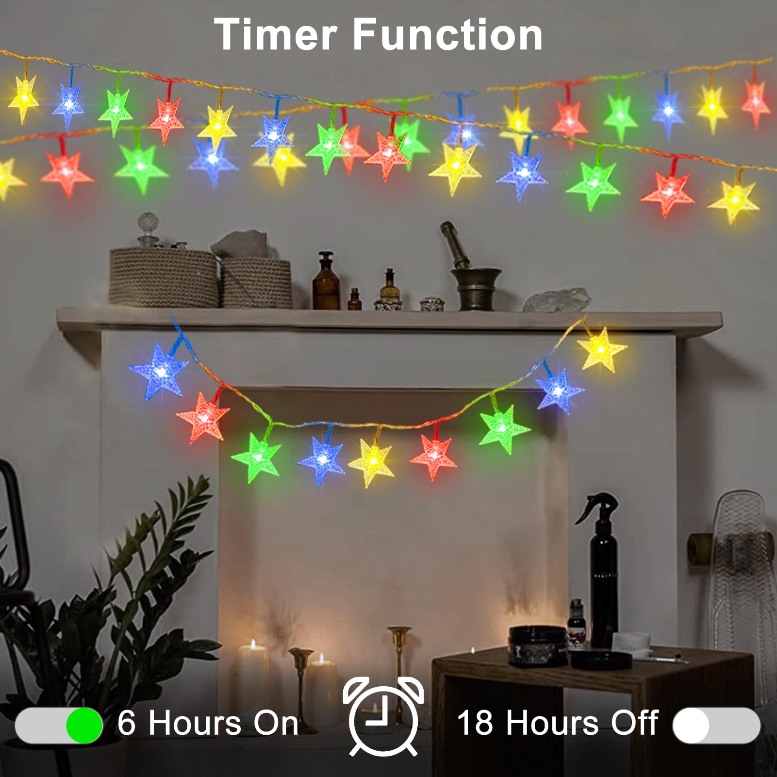Echosari 13.2Ft 40 Led Battery Powered Fairy String Light,Five-Pointed Star String Lights For Chrismas, Party, Wedding, New Year, Garden Décor (Multi-Color)