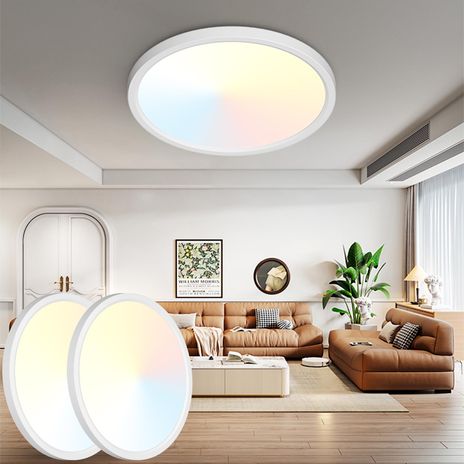 Peasur 19Inch LED Ceiling Light Flush Mount, 5CCT 3000K-6500K Adjustable Ceiling Light Fixture, 3600LM 36W Bright White Flat Lig