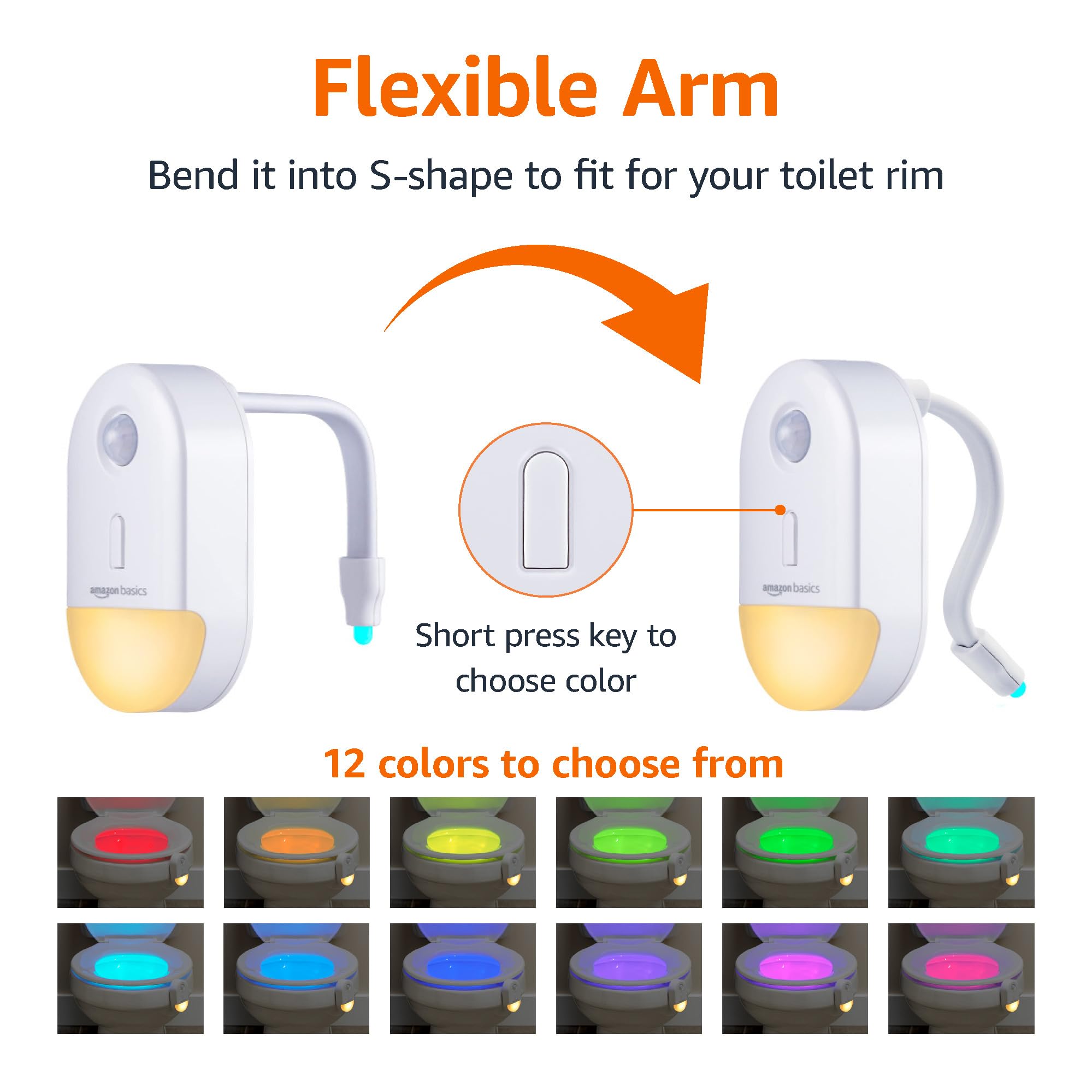Amazon Basics Color Changing LED Toilet Bowl Light, Battery Operated, 2-Pack, White, Model 59397, Plastic