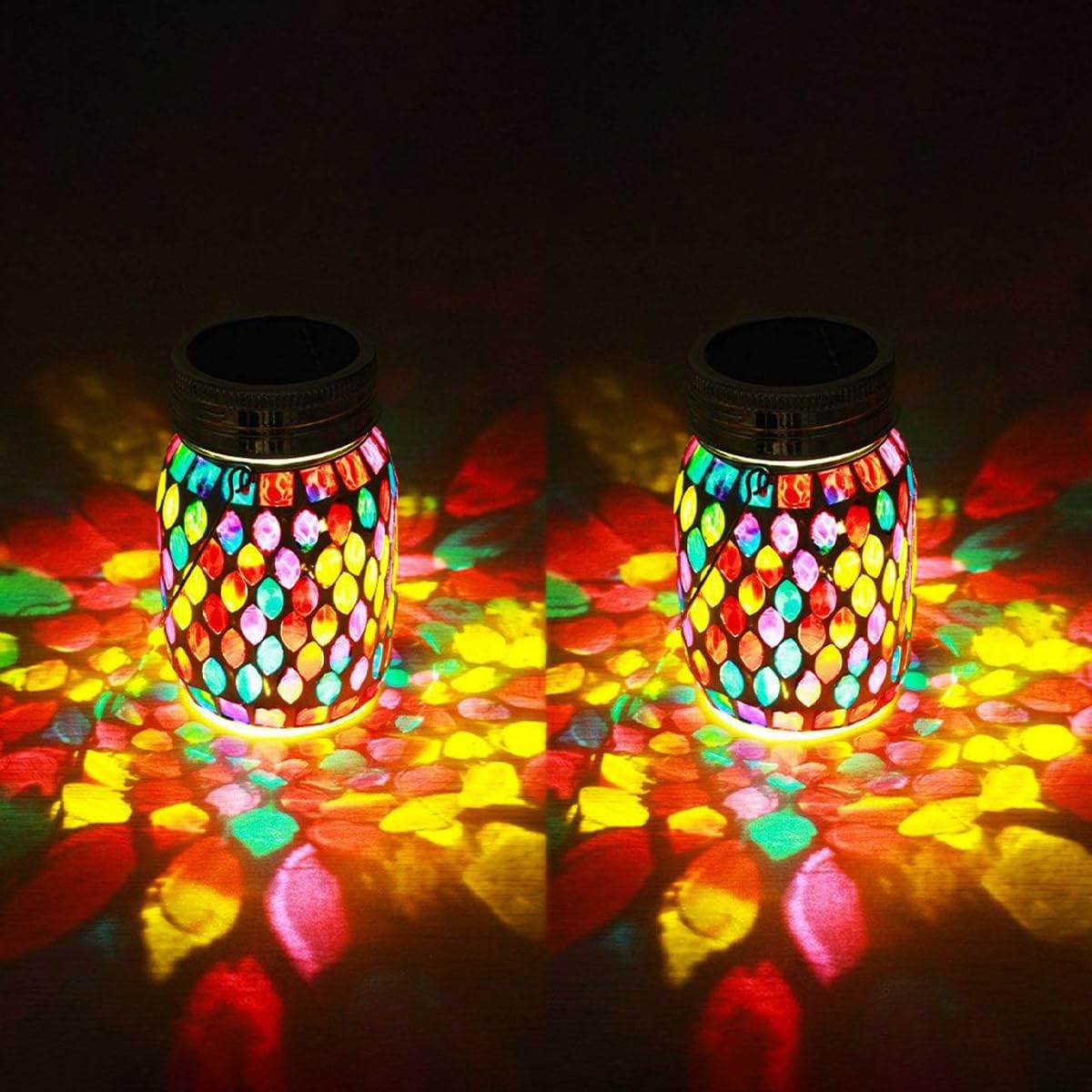 2Pack Solar Mosaic Outdoor Waterproof Cool Blue Mosaic Jar Decor Christmas Gifts For Women Mom Grandma Halloween Hanging Solar L