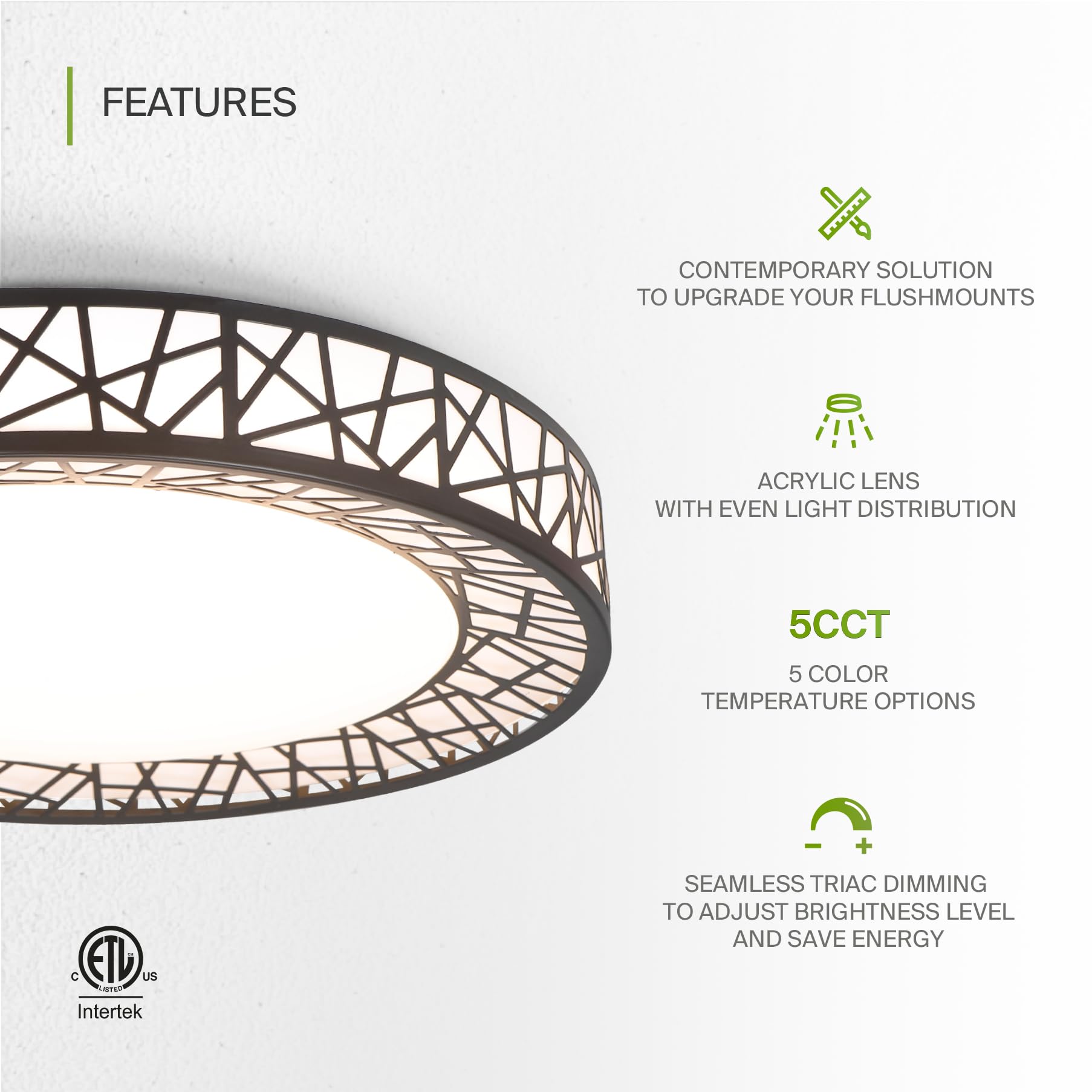 Asd 14 Inch Led Flush Mount Ceiling Light - Black Modern Ceiling Light Fixture 24W 1534Lm, 2700-5000K Adjustable Dimmable Ceilin