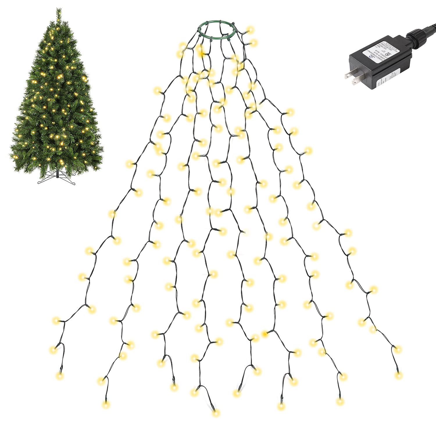 SALCAR 6.6FT x 8 Strands Easy to Install Christmas Tree Lights with 8 Modes Memory Timer Function, 280 LEDs UL Certified Ultra-B