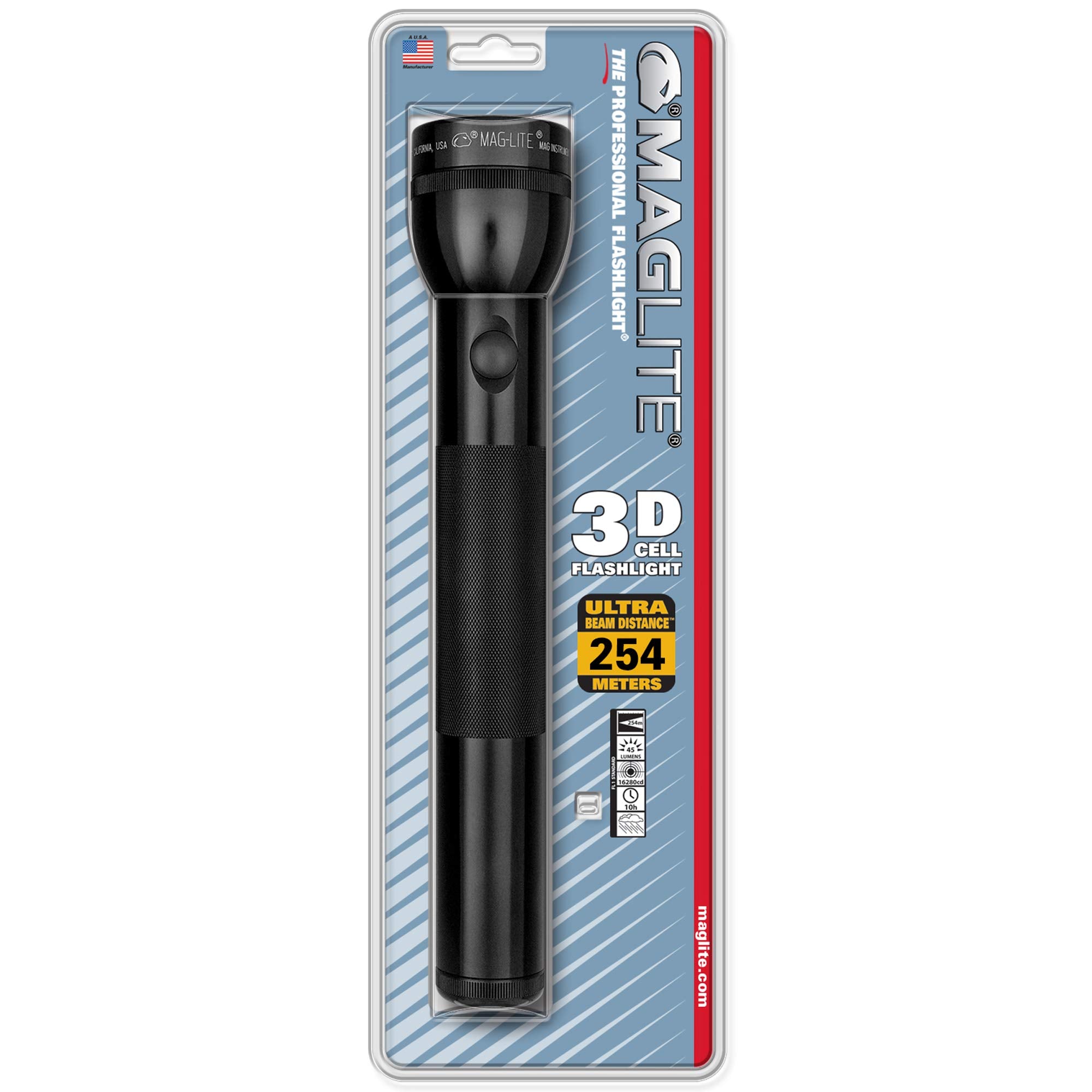 MagLite Heavy-Duty 3-Cell D Flashlight, Anodized Aluminum, Black, Model S3D016