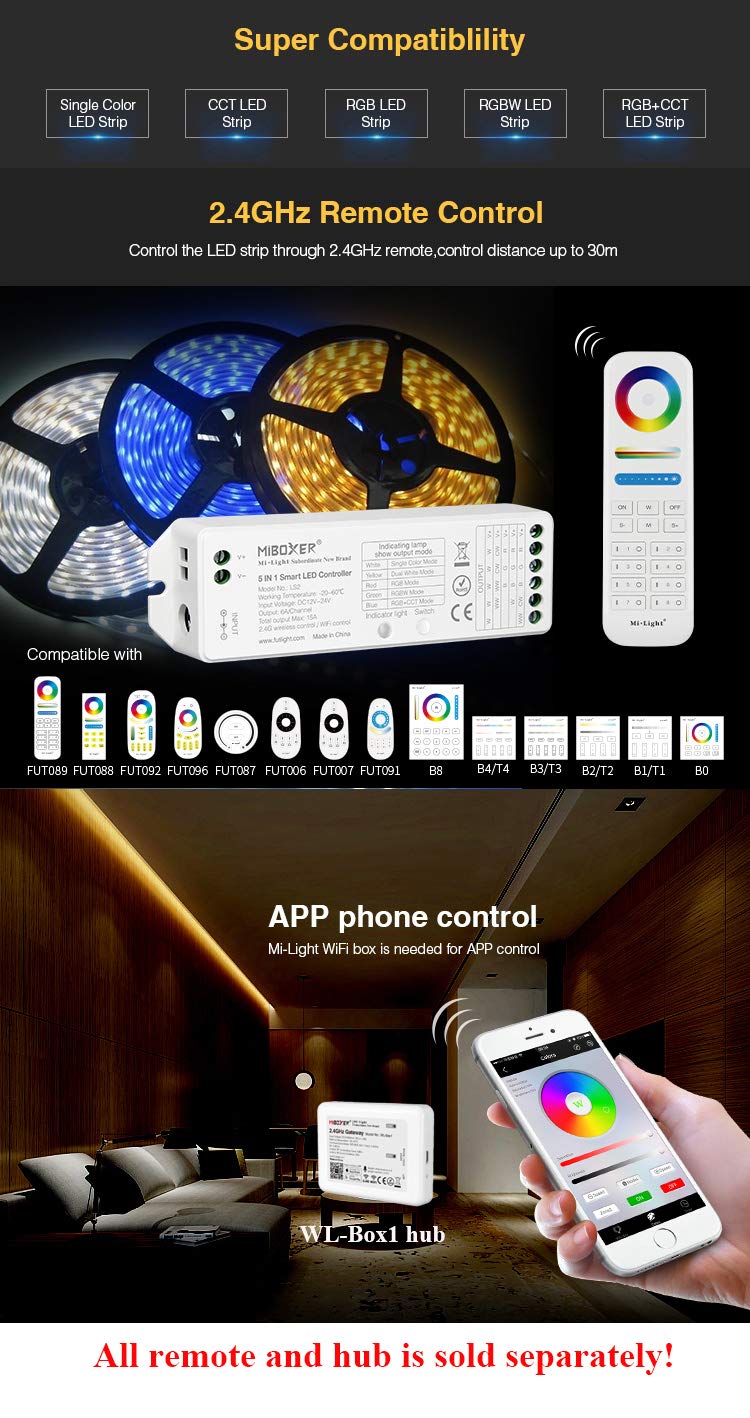 Lgidtech Ls2 Led Strip Light Controller, Rgb+Cct, Smartphone App Control, Pack Of 1, Plastic