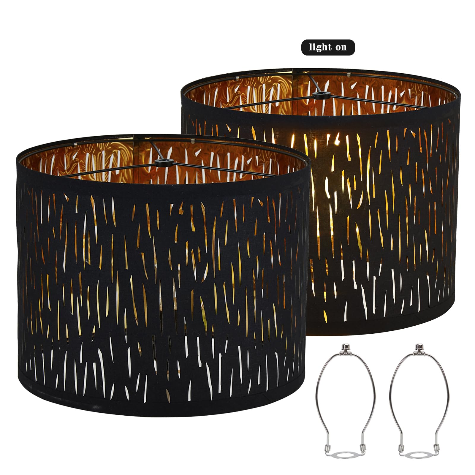 Set of 2 Drum Lamp Shade 13'' Top x 13'' Bottom x 9'' High (Spider) Black Pattern Carved Color for Table Lamps & Floor Lamps Rep