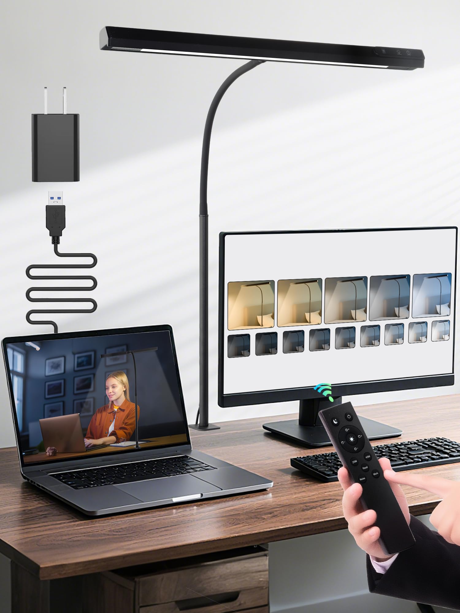 LED Desk Lamps for Home Office,5 Color+9 Brightness Desk Light,Touch & Remote Control,1000 Lumen Bright Monitor Light with Timer