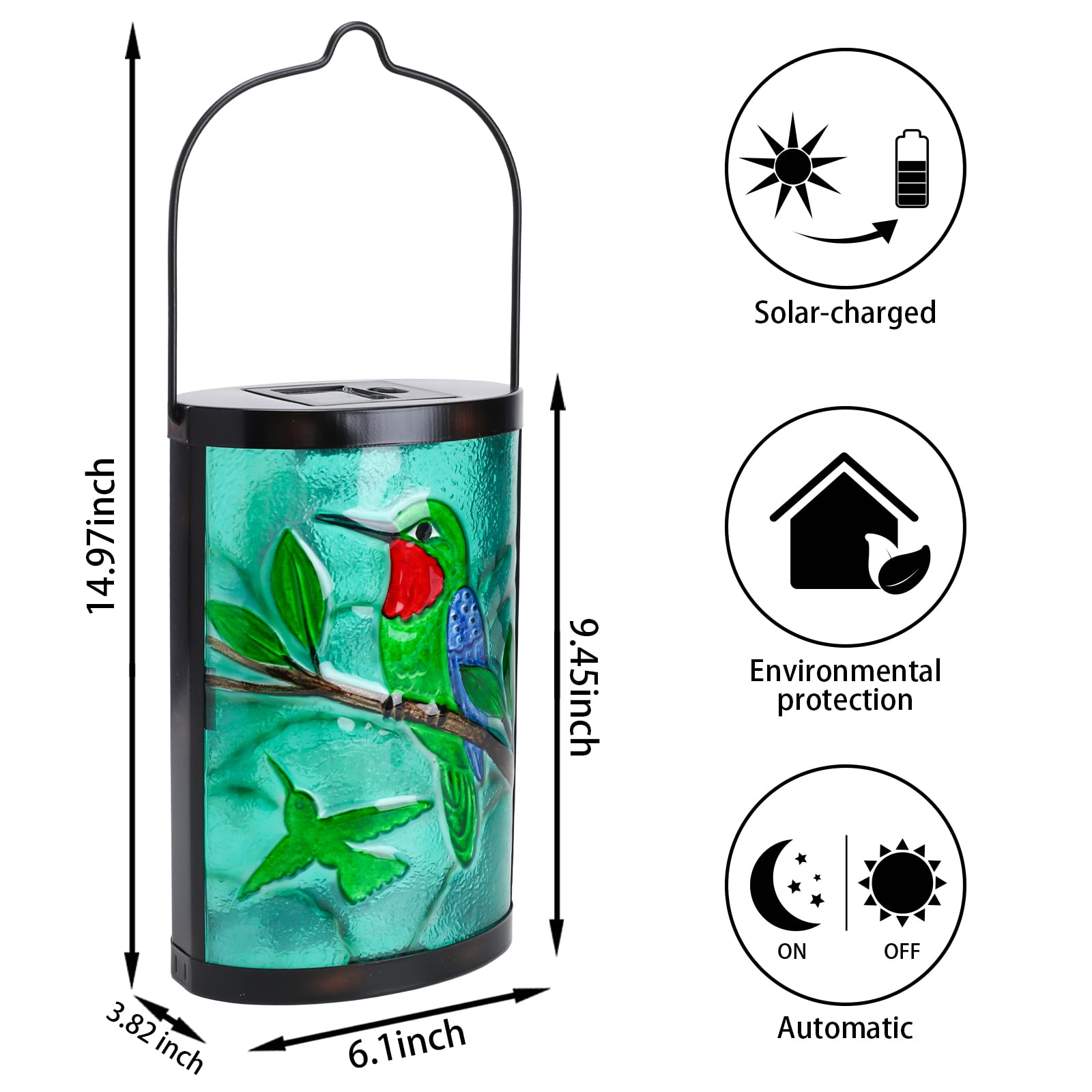 Hanging Solar Lantern Outdoor Waterproof Hummingbird Solar Lights Glass Tabletop Decorative Lamp For Outdoor Patio Garden Outsid