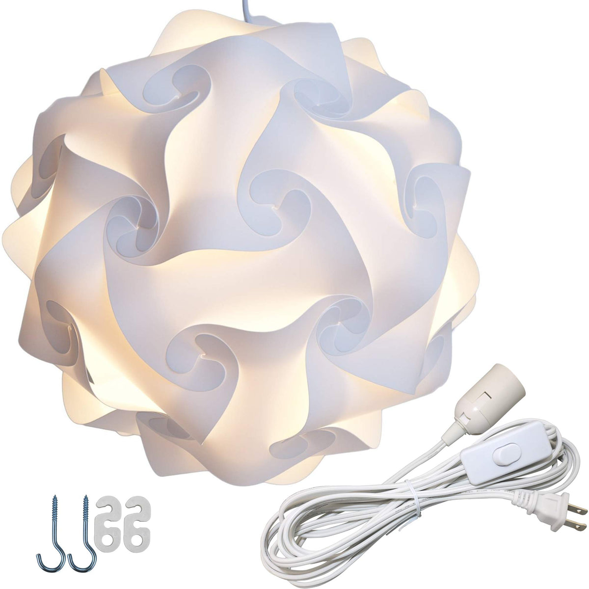 Lightingsky Diy Iq Jigsaw Puzzle Lampshade Ceiling Pendant Lamp Shade Kit With 15 Feet Hanging Light Cord (White, Xl-16 Inch)
