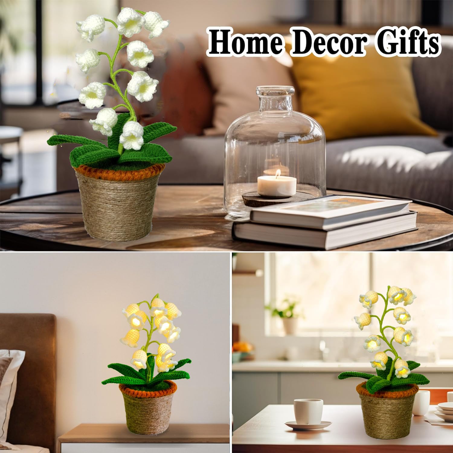 Forvermand Lily of The Valley Lamp - Large White Crochet Flower with 10 Night Lights, Perfect Gift for Women, Model FM004A