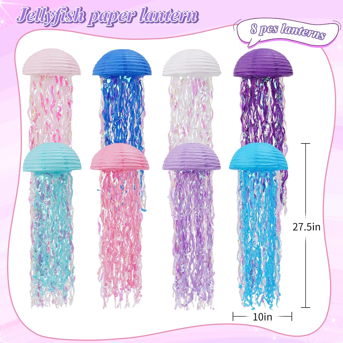 Yunxuan Mermaid Birthday Decorations, Jellyfish Paper Lanterns Pink Purple Blue White Hanging Lantern For Mermaid Birthday Party