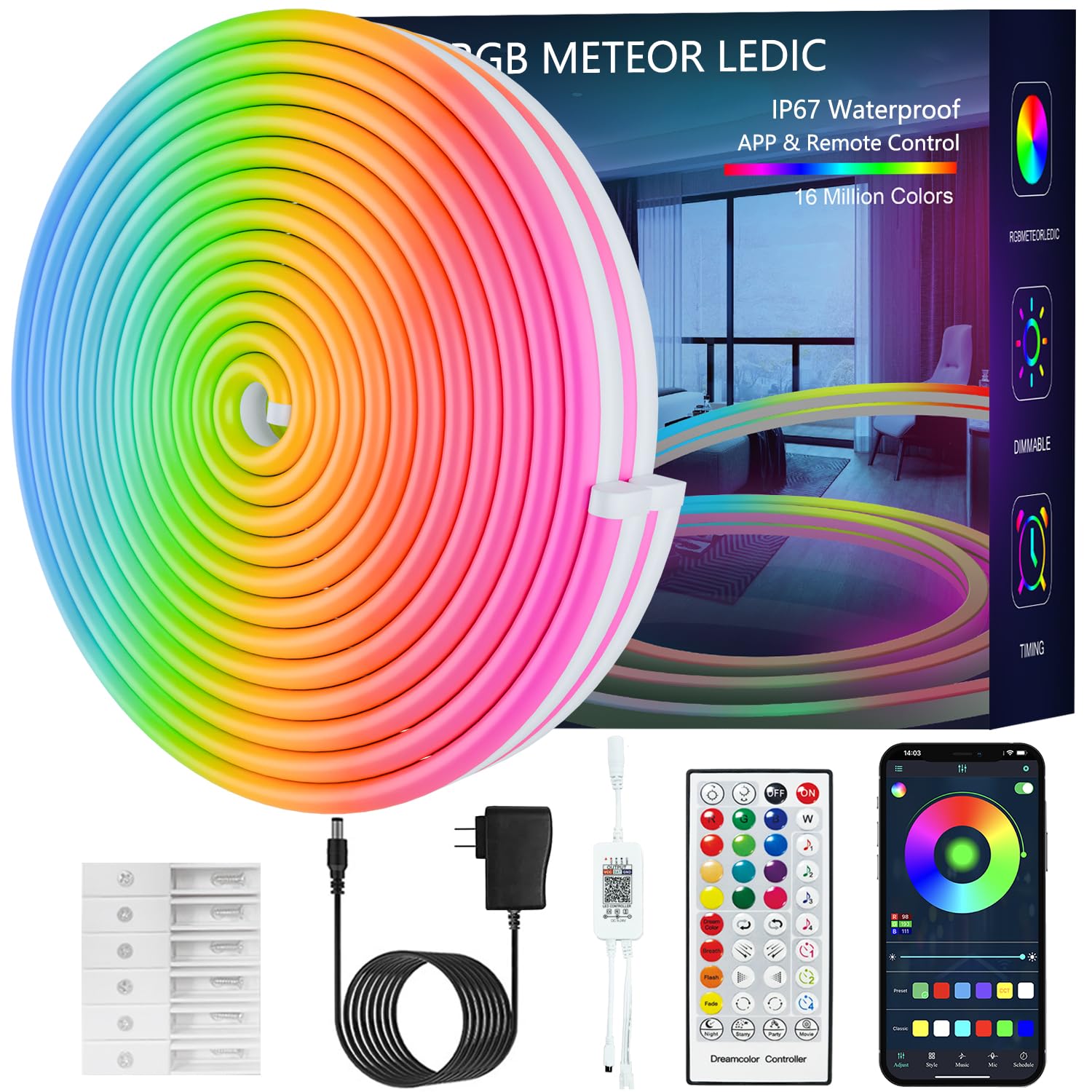 HRDJ LED Strip Lights, 16.4FT, IP67 Waterproof, Multicolor, APP Control, Music Sync, Model YingLX-5050LY5M