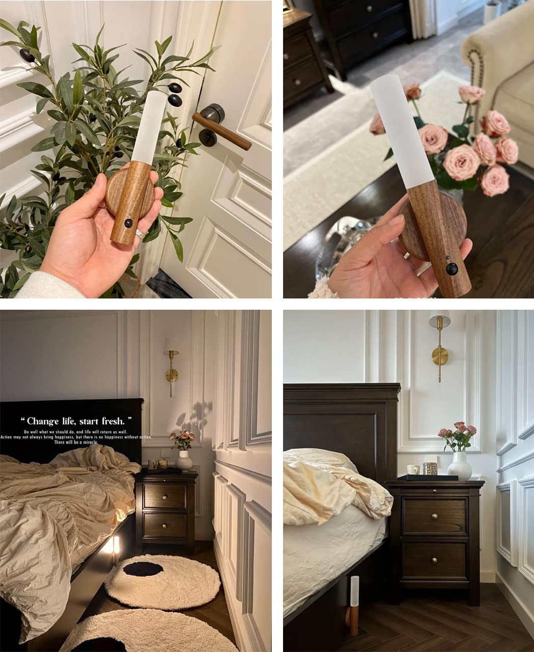 Hireath Mini Wireless Portable Led Motion Sensor Night Light,Large Battery Rechargeable,Wood Stick Torch Magnet Light For Stairway, Bedroom, Kidsroom, Bathroom, Hallway, Wardobe, Wall, Cabinet