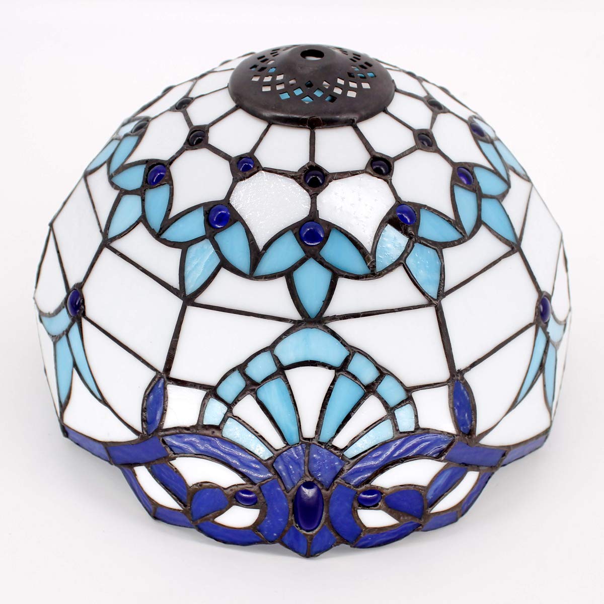 WERFACTORY Tiffany Table Lamp, Navy Blue Baroque Style, 12x12x18 Inches, Zinc Material, Perfect for Bedroom & Home Office