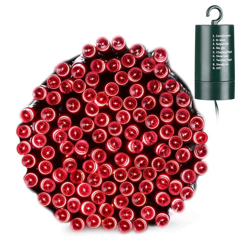 Joomer Battery Operated Red Fairy Lights, 66ft, 200 LED, Waterproof, 8 Modes, Model 787894690165