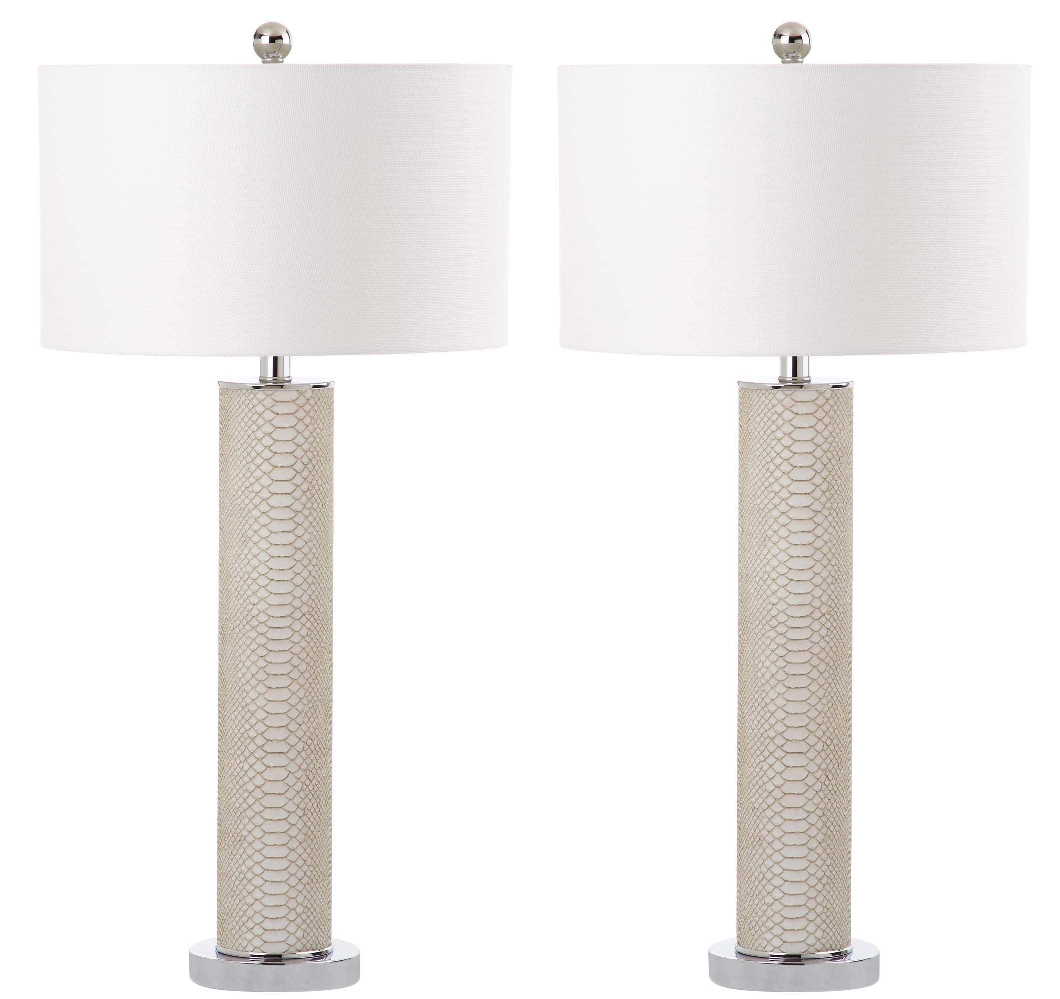 SAFAVIEH Lighting Collection - Set of 2 Ollie Modern Contemporary Cream Faux Snakeskin 32-Inch Table Lamps  LED Bulbs Included  Bedroom Living Room Home Office (LIT4404G-SET2)