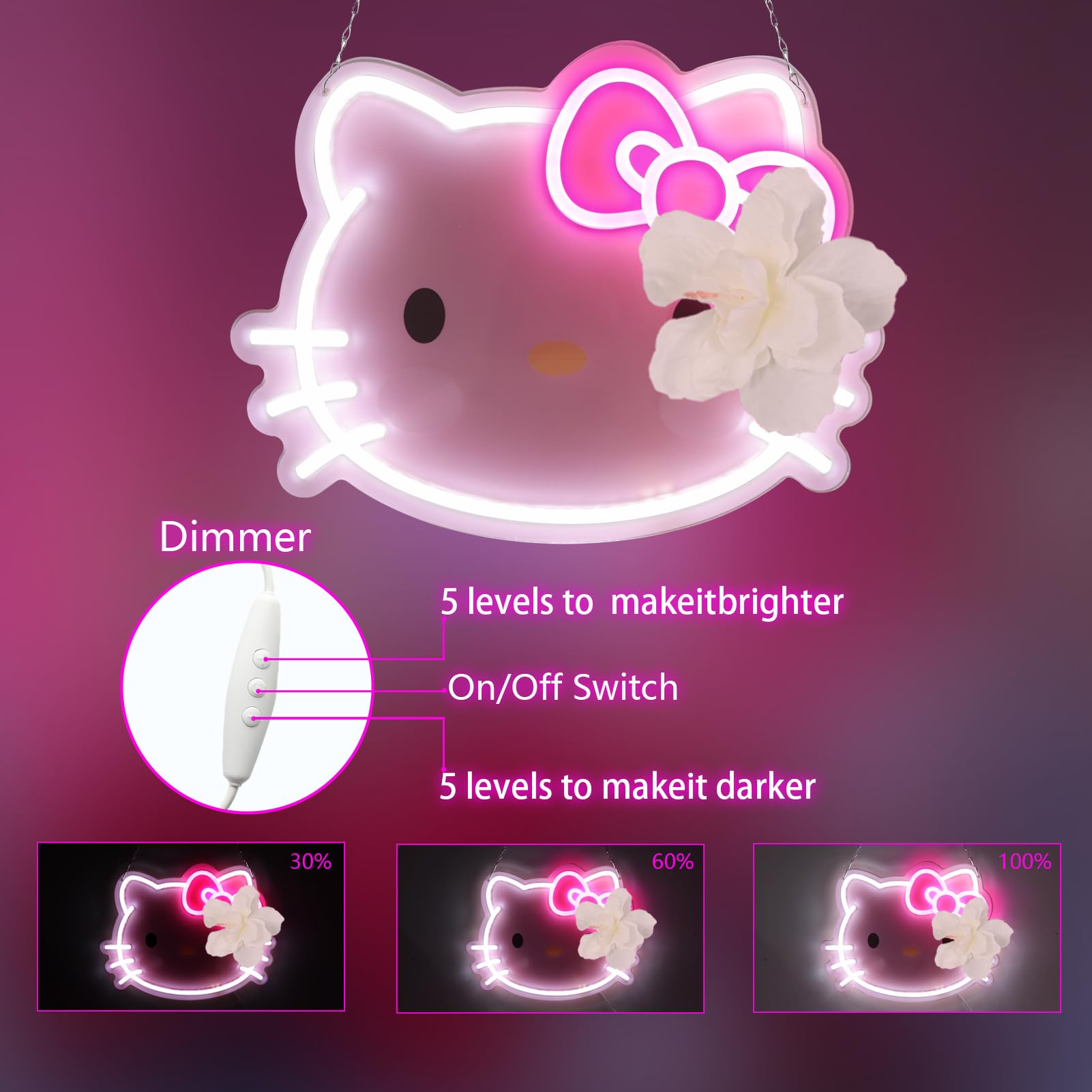 KAJHDUVQS Dimmable Cat Neon Signs Cute Neon Lights Wall Decor for Girls Room Child Bedroom Dresser Cloakroom Birthday Gifts Art