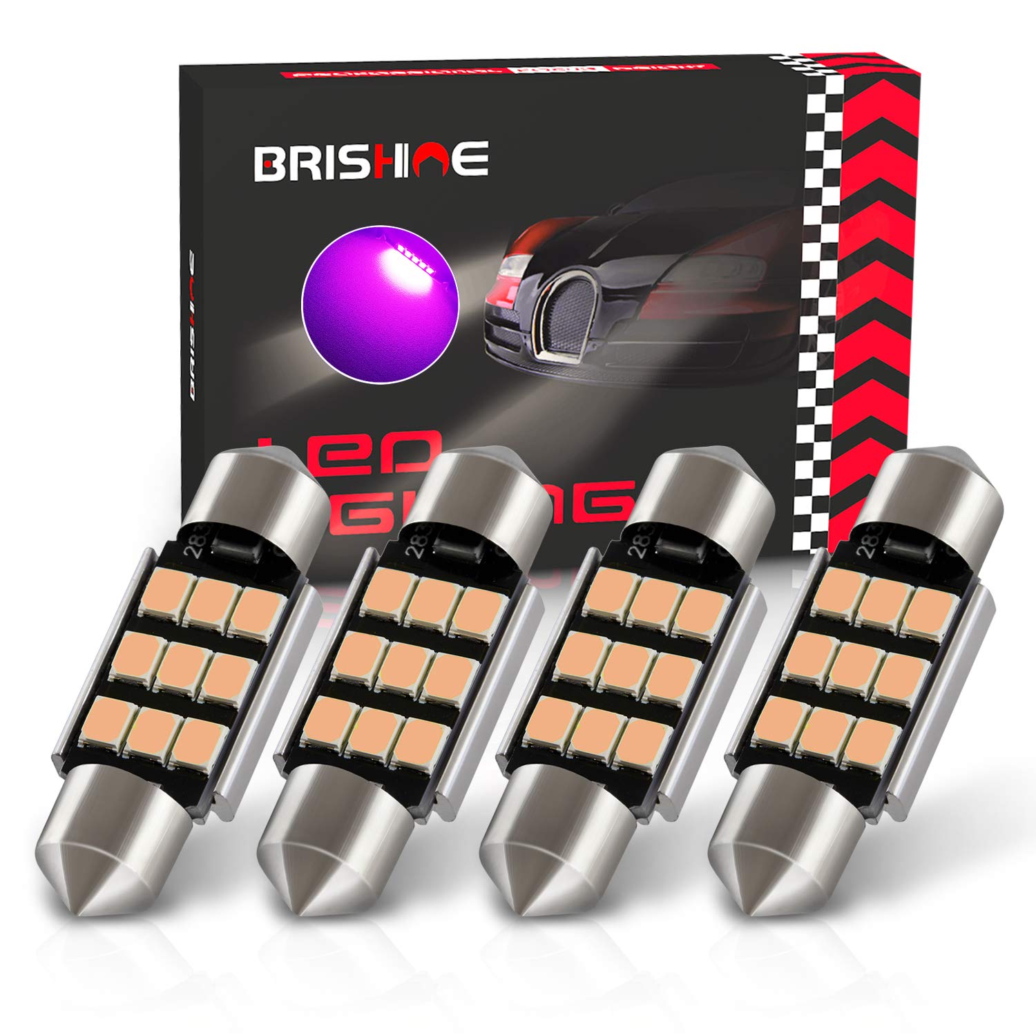 Brishine 6418 Led Bulbs, Super Bright Purple 2835 Chipsets Canbus Error Free 36Mm 1.5” Festoon 6411 6461 De3425 C5W Led Bulbs For Car Interior Dome Map Door Courtesy License Plate Lights(Pack Of 4)