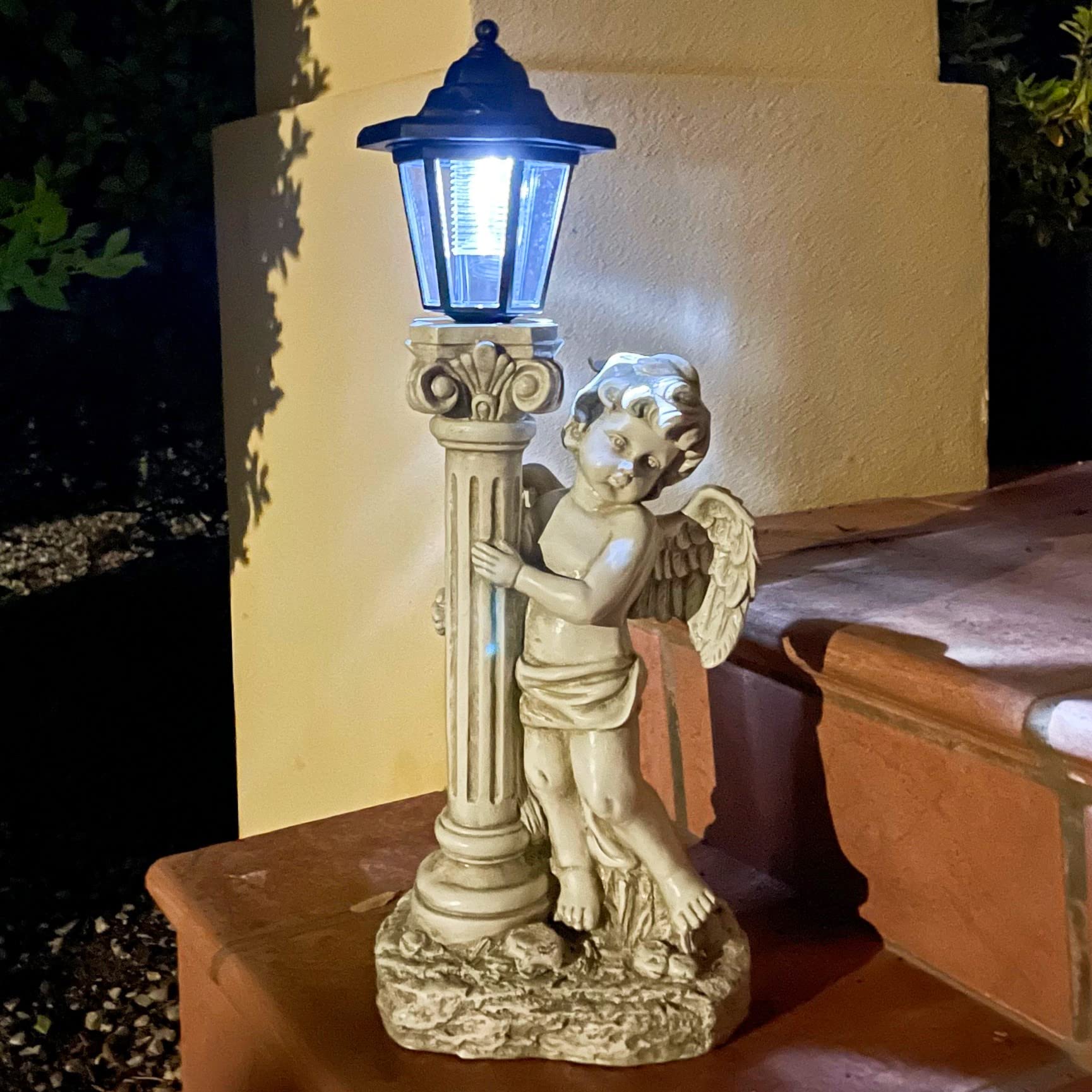 Aloak Angel Statue With Solar Lights (Right) 19.7 Inch, Outdoor Solar Angel Garden Statue With Roma Pillar For Garden Lawn Deocr, Christian Religious Gift