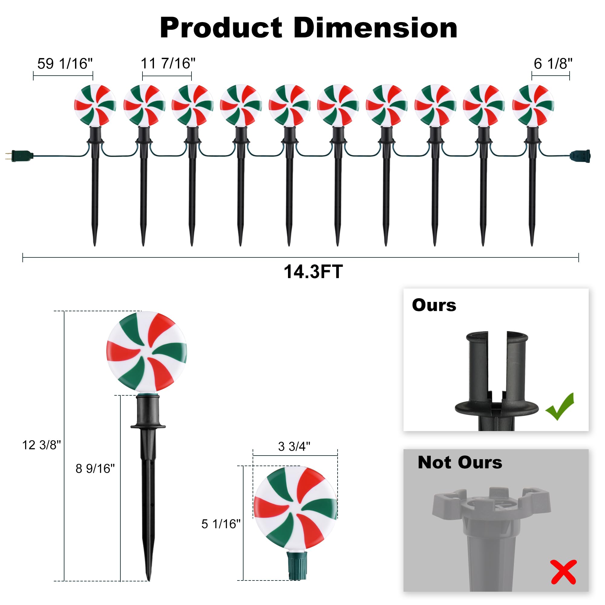 Ultimate Unicorn Christmas Lollipop Pathway Lights For Garden Christmas Decoration Red And Green, 10 Led Peppermint String Light