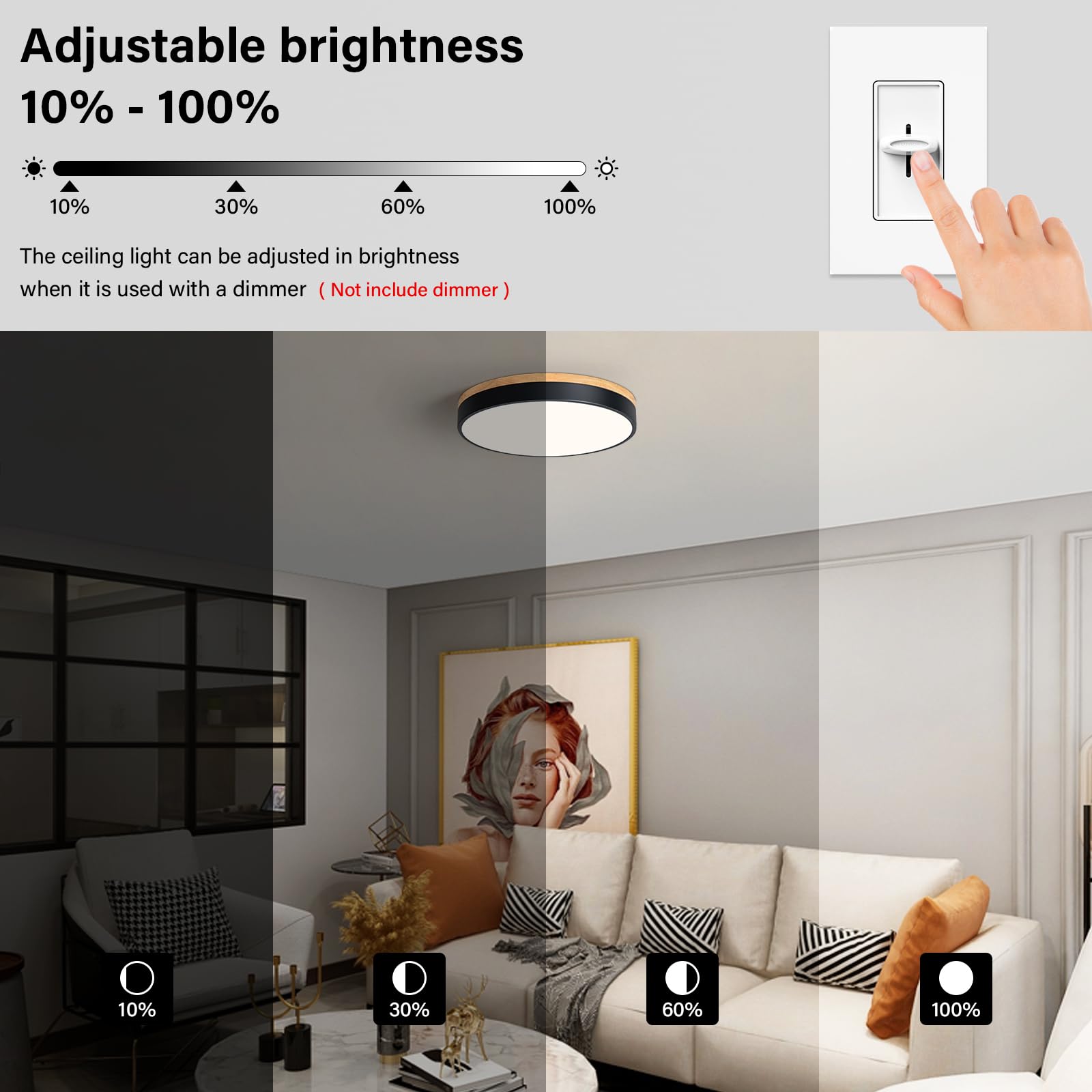 Woknos Modern Dimmable Led Close To Ceiling Light Minimalist Wood Oak Flush Mount Ceiling Light Fixture Circle Lighting For Bedr