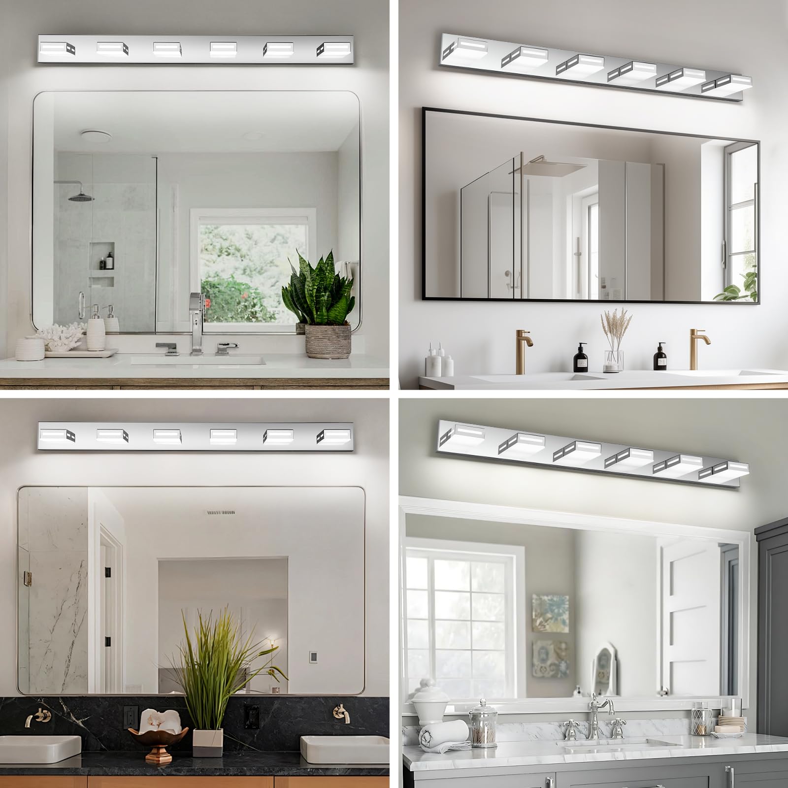 Donrao 48-Inch 6-Light Led Modern Chrome Bathroom Vanity Light Fixtures Over Mirror  Bathroom Lighting Fixtures With Cool White 6000K  Rotatable Vanity Wall Lights For Bath Restroom Powder Room