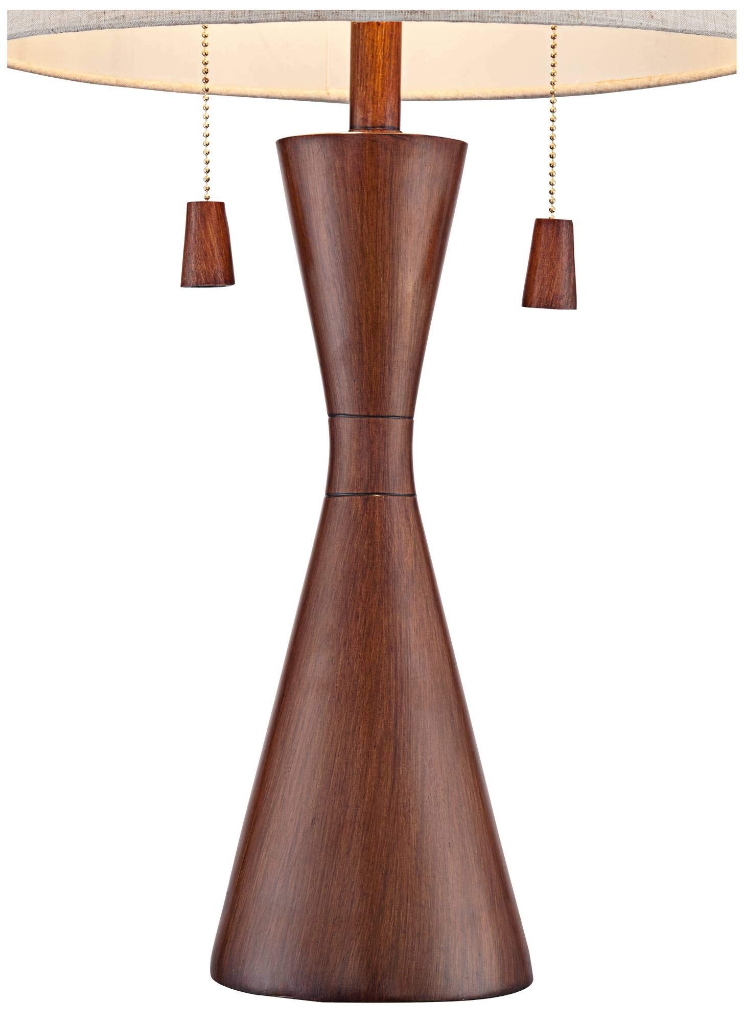 360 Lighting Omar Modern Table Lamp 28 3/4'' Tall Warm Brown Wood Hourglass Oatmeal Fabric Tapered Drum Shade For Bedroom Living