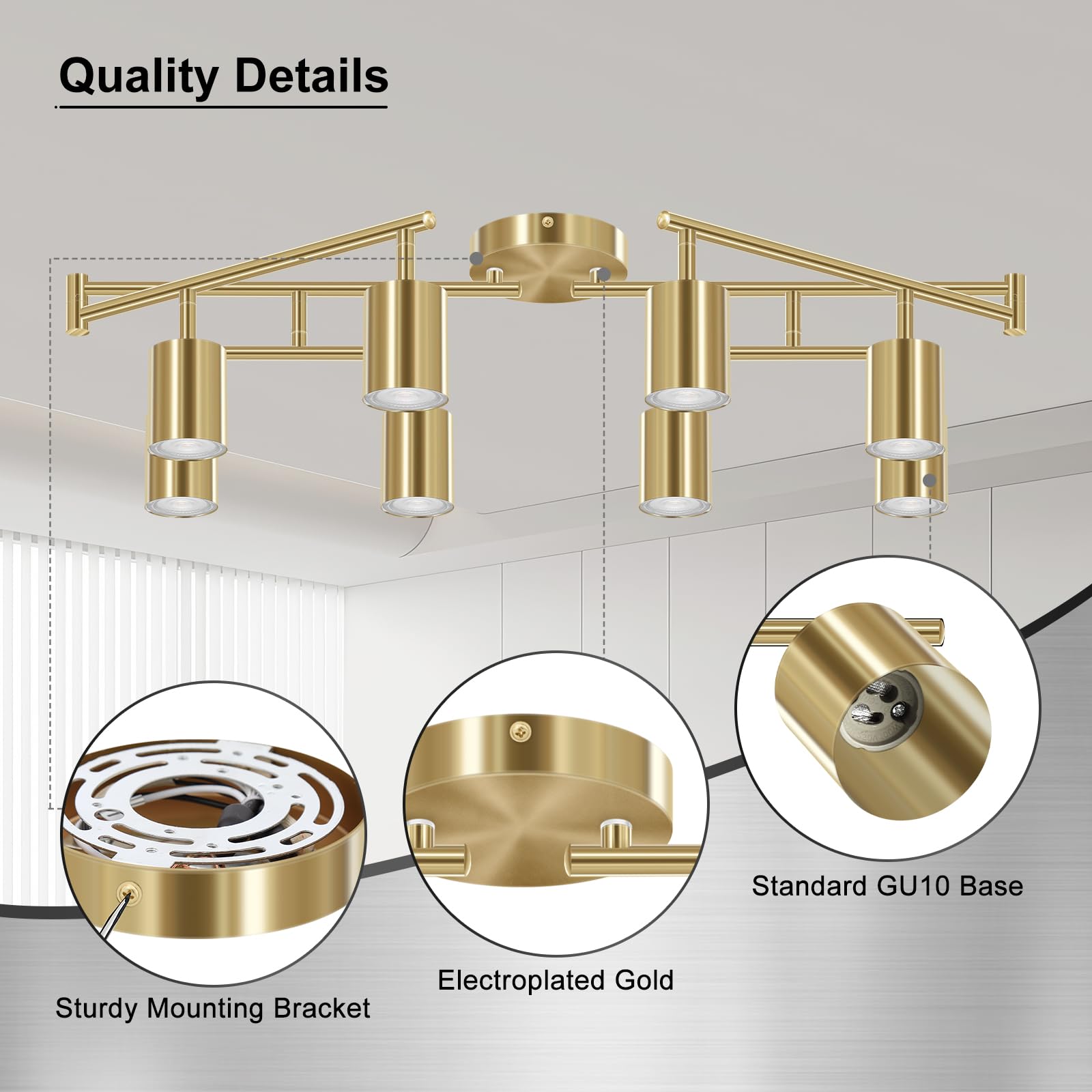 Auquee 8 Light Track Lighting Fixtures Ceiling  Gold Kichen Track Lighting Fixtures  Rotatable Light Heads  Adjustable Modern Led Track Lights For Kitchen/Hallway  No Gu10 Bulb